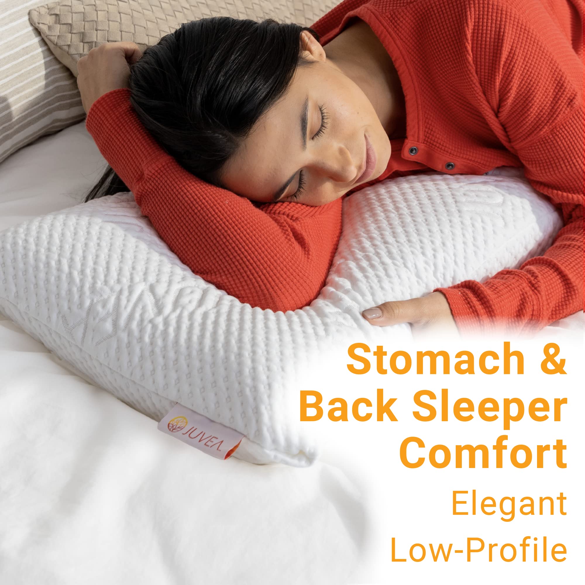 JUVEA Essential™ Low-Profile Natural Talalay Latex Pillow with Organic Cotton Cover - Breathable & Pressure Relieving Low Loft Pillow for Neck Pain Relief - King Size Bed Pillow for Side, Back & Stomach Sleepers - Perfect for Hot Sleepers & Allergy Sufferers