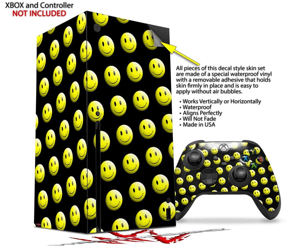 XBOX Series X Console & Controller Vinyl Wrap Skin Decal - Smileys on Black Design | Compatible with XBOX Series X | Gaming Accessories for Customization & Protection (Console Not Included) | Perfect for Gaming Enthusiasts & Personalization Lovers