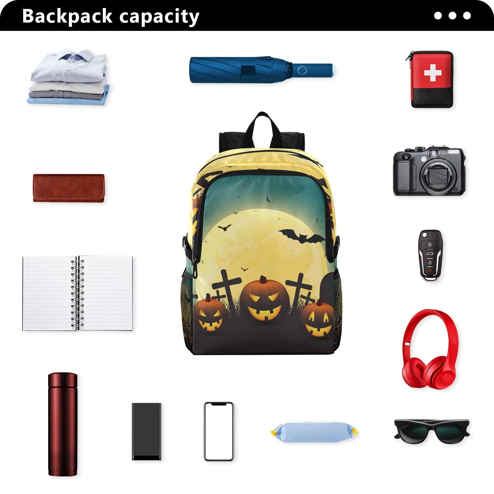 Waterproof 20L Lightweight Packable Hiking Backpack for Outdoor Camping & Travel - Halloween Pumpkin Graveyard Design - Perfect for Day Trips, Hiking Adventures & Halloween Festivities