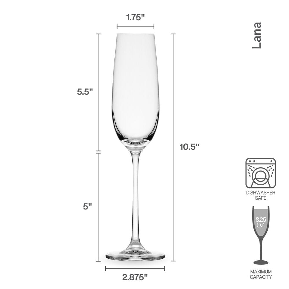 Premium Lana Set of 4 Crystal Champagne Flutes - Elegant Glassware for Weddings, Parties & Celebrations