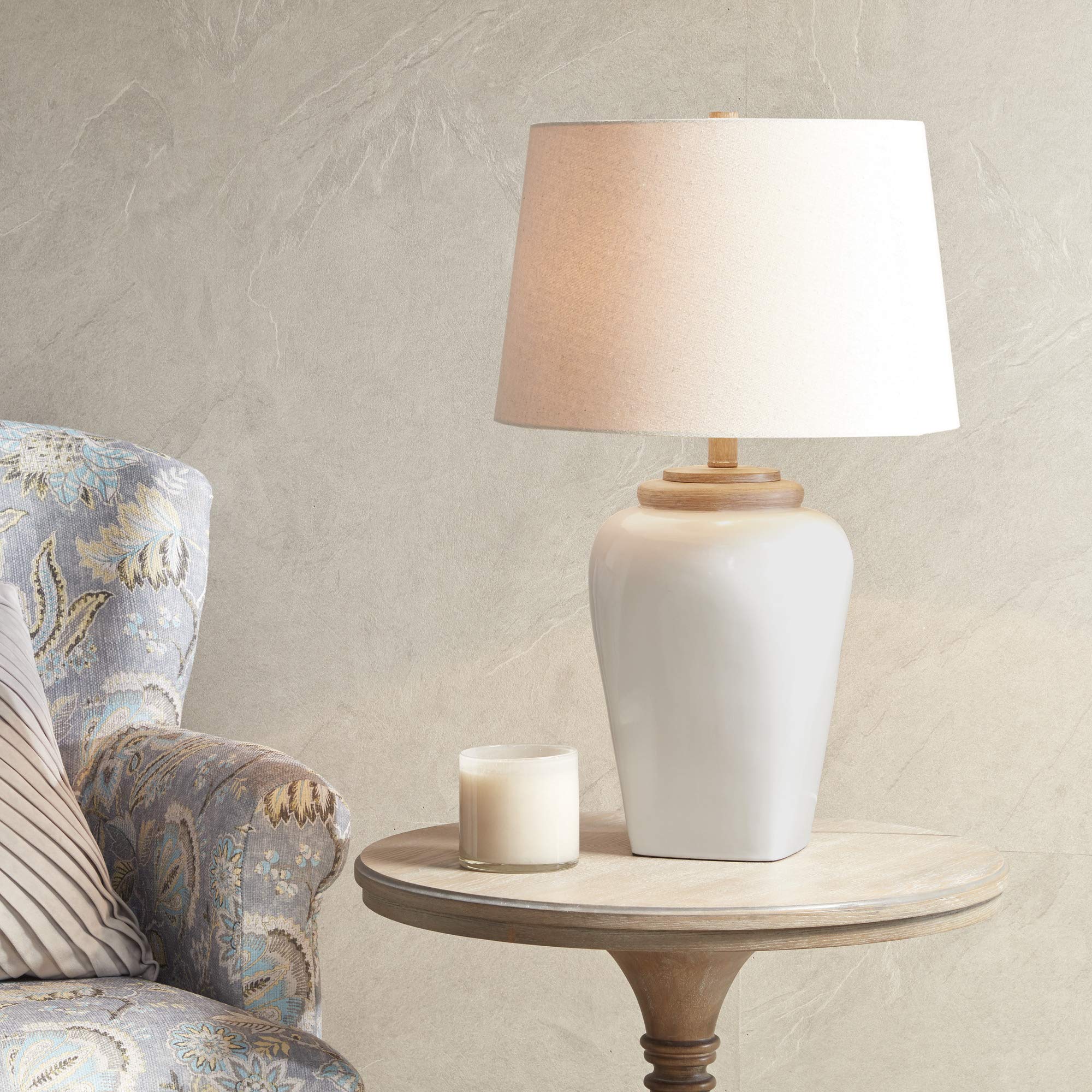 INK+IVY Jemma Table Lamp - Modern Ceramic Base with Tapered Drum Shade, 15