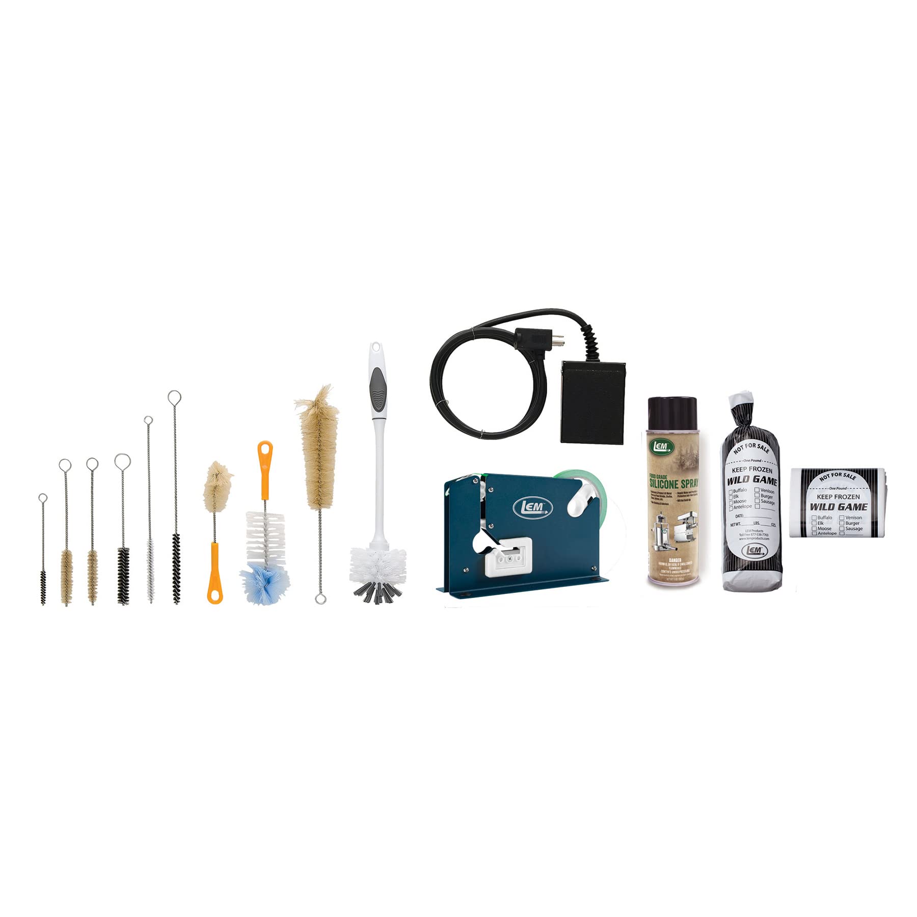 LEM Products Grinder Accessory Kit - Foot Switch, Poly Bag Tape Machine, Meat Bags, Silicone Spray & Brushes for Meat Processing & Sausage Making | Perfect for Home Butchers & Commercial Kitchens
