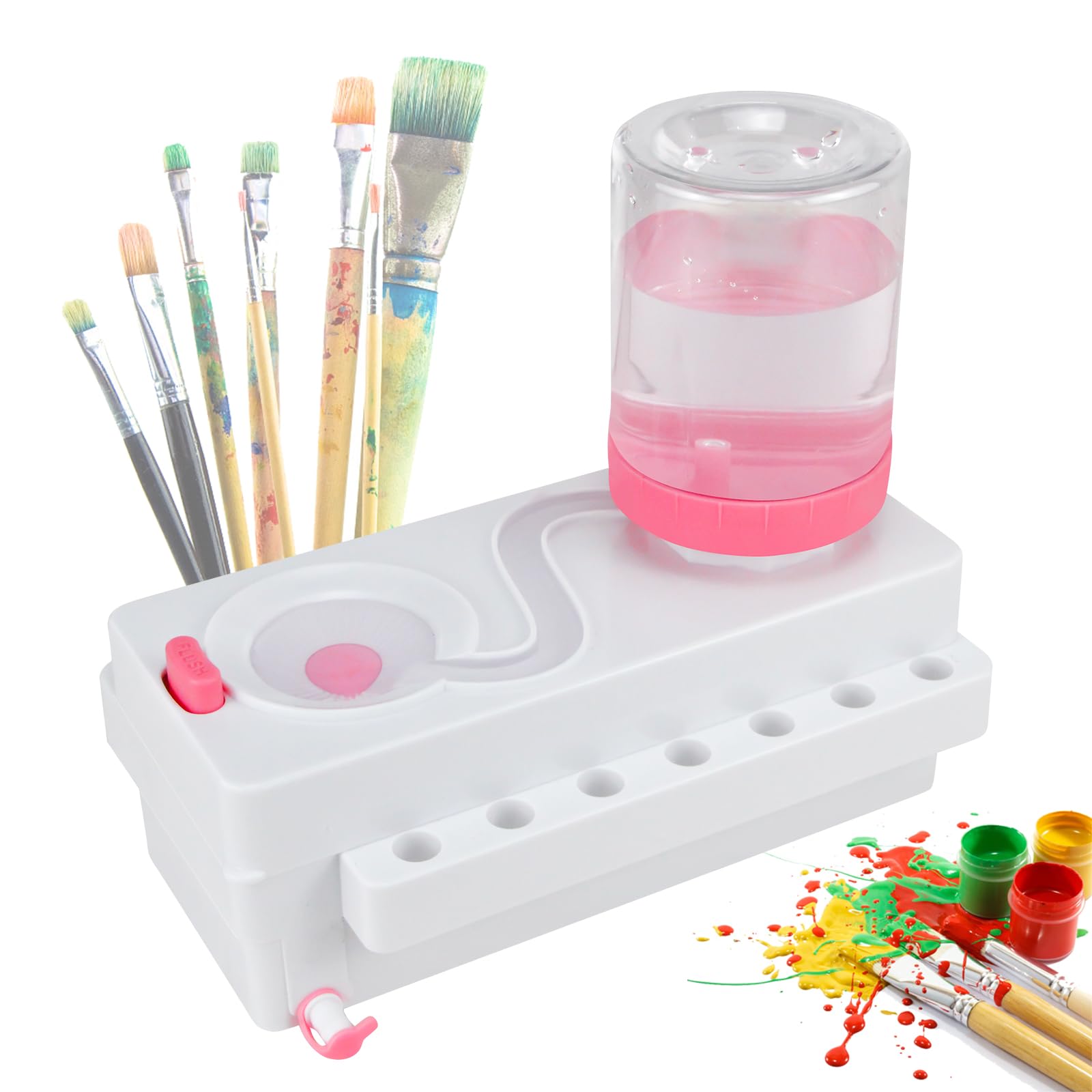**Professional Brush Rinser Set – Paint & Makeup Brush Cleaner Machine with Running Water Circulation – White & Pink – Ideal for Artists, Makeup Enthusiasts & DIY Projects**    *(Use Cases: Perfect for cleaning paintbrushes, makeup brushes, and art tools efficiently at home, studio, or salon.)*