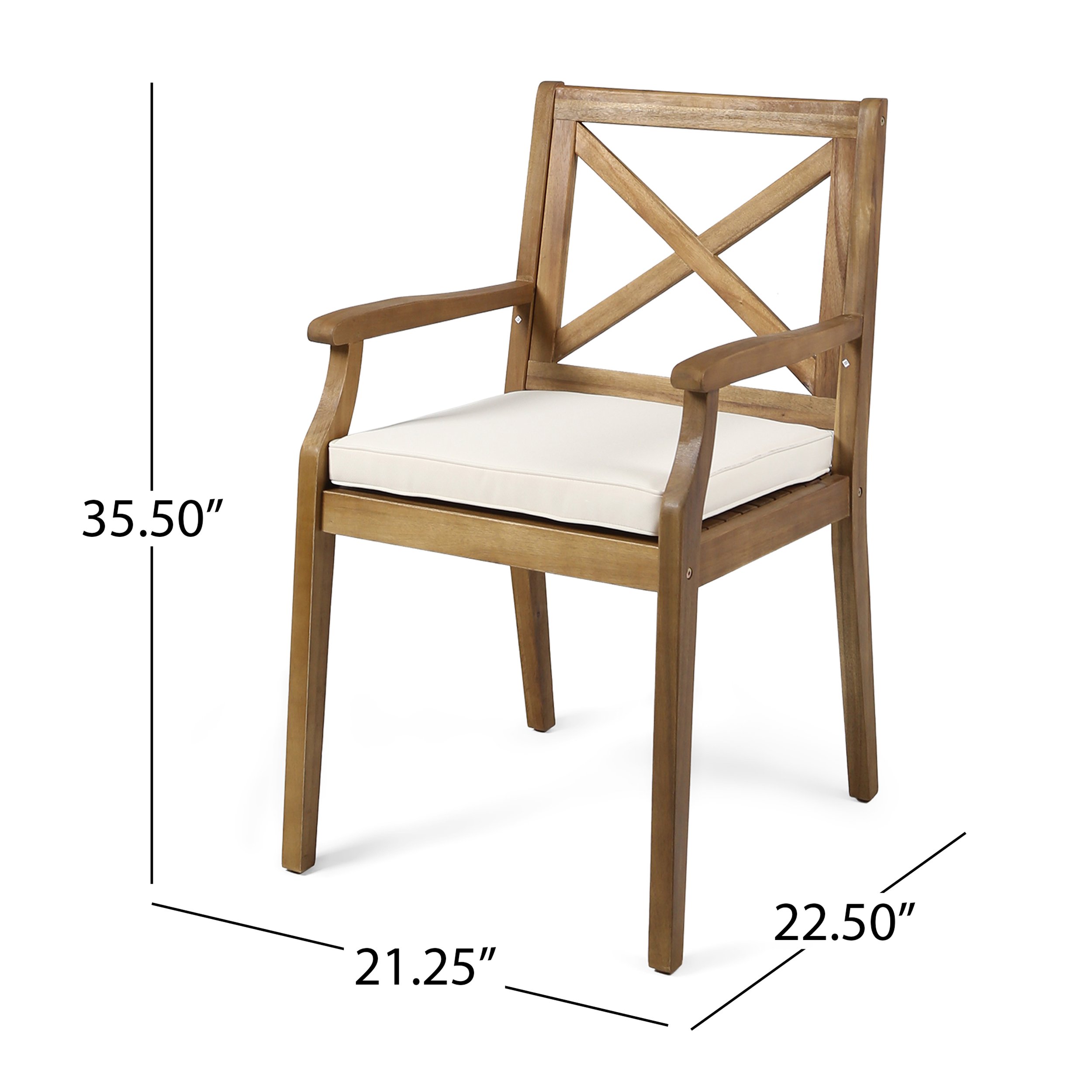 Christopher Knight Home Peter Outdoor Acacia Wood Dining Chairs - Set of 2 with Teak/Cream Cushions | Patio, Garden, Poolside & Restaurant Seating Furniture