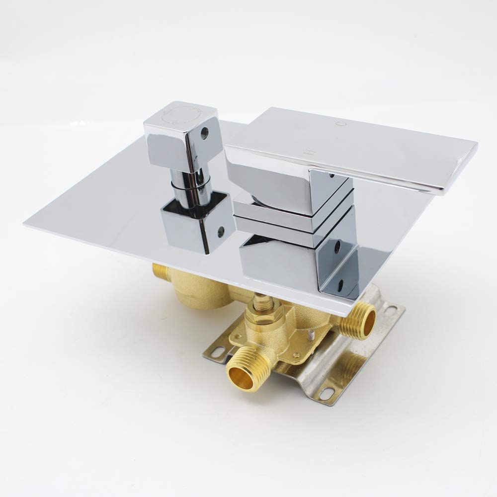 2-Way Solid Brass Shower Diverter Valve Mixer with Chrome Finish - Rough-In Shower Handle Valve Replacement Kit for Bathroom & Shower Renovation