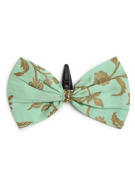 Girls Combo Coord Set with Bow Hairclip - Gold Print Green Outfit for Kids | Perfect for Birthday Parties, School Events & Family Photos