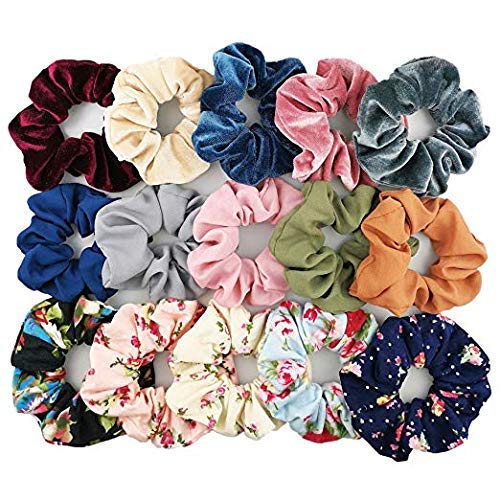10-Piece Velvet, Chiffon & Cotton Elastic Hair Scrunchies for Women - Soft Multicolor Hair Bands for Workout, Office & Everyday Use