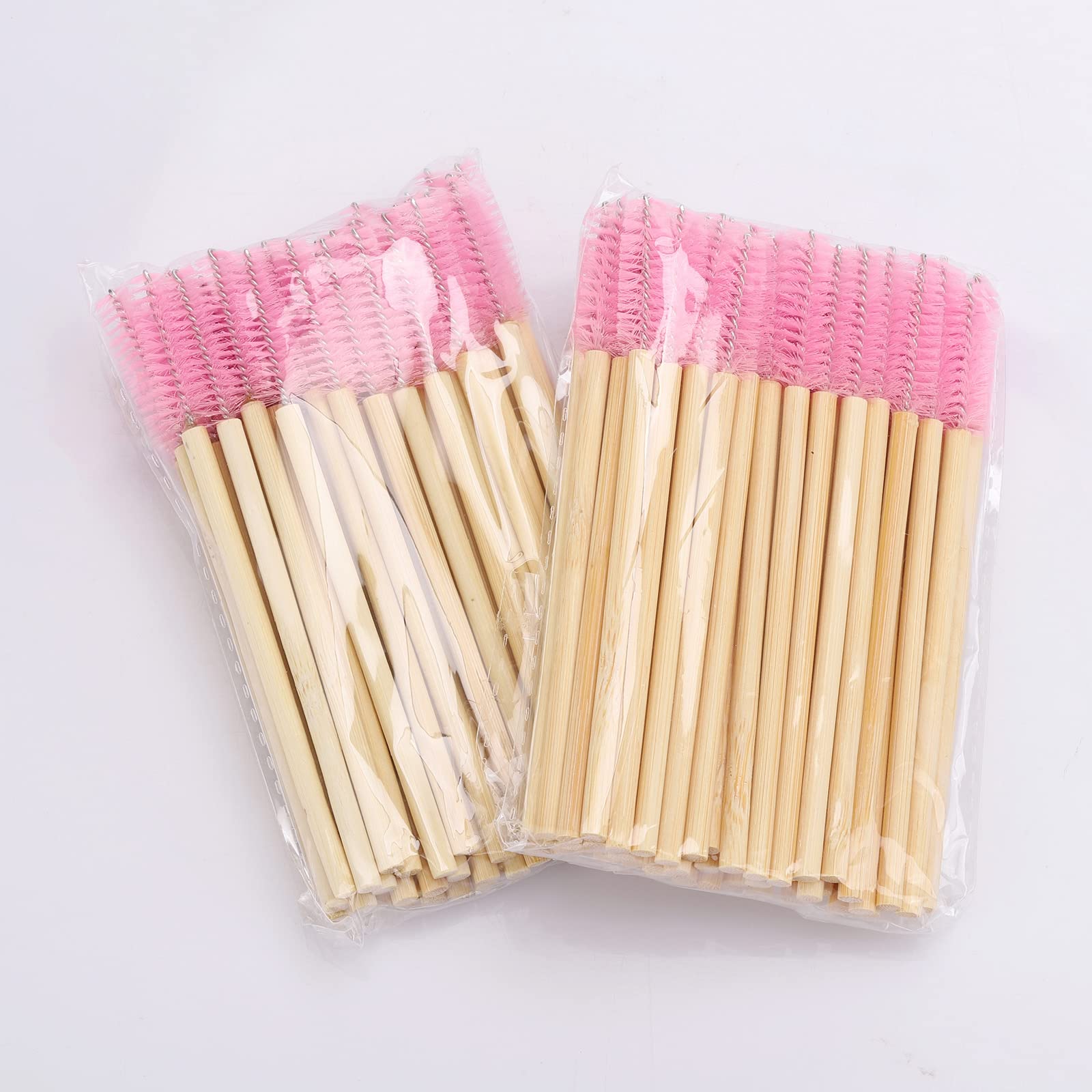 100 Pcs Disposable Bamboo Mascara Wands - Eyelash Extension Spoolie Brushes for Professional Makeup Kits | Perfect for Salon, Home Use & Travel (Pink)