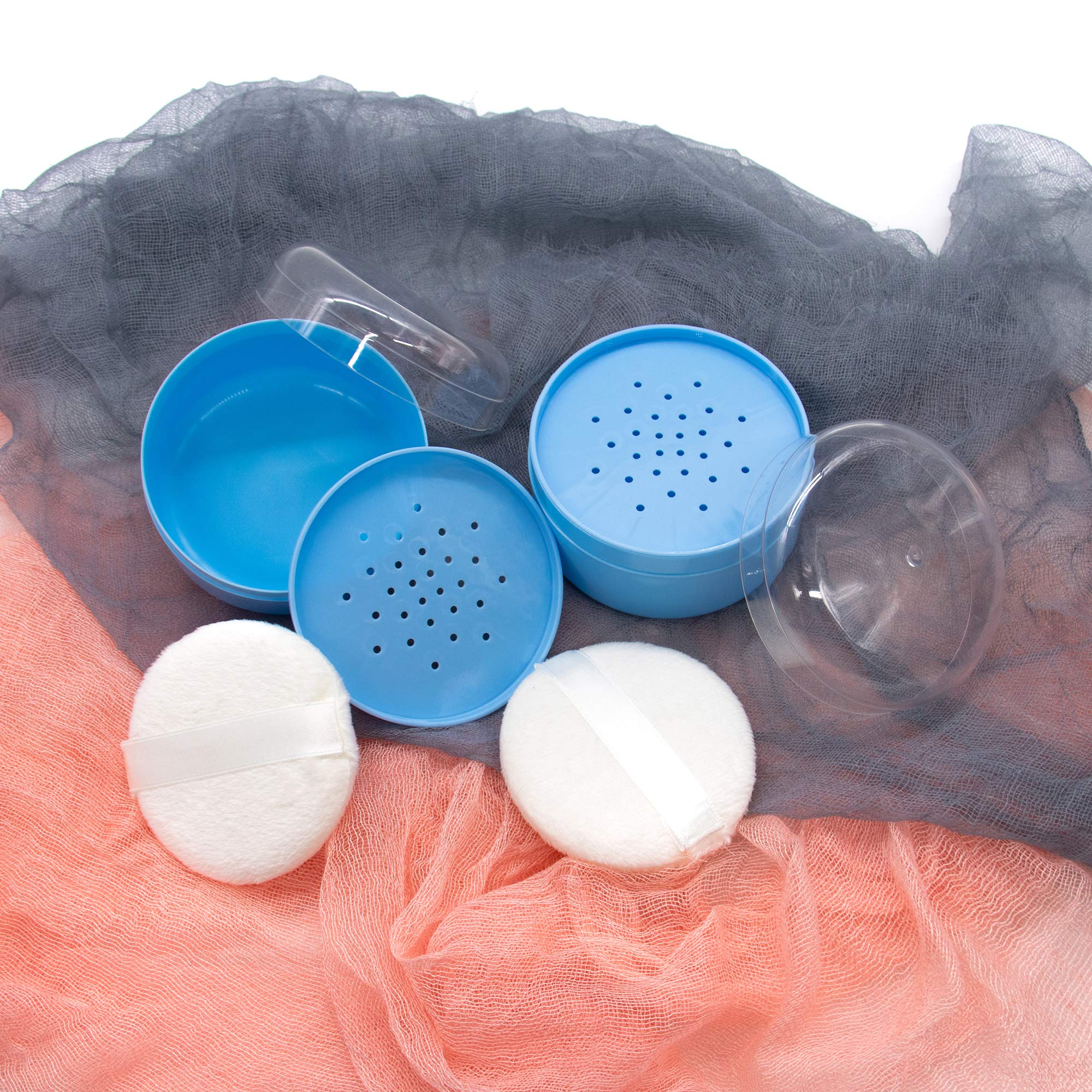 AUEAR 2 Pack Empty Body Powder Containers with Puff & Sifter - Travel-Friendly Talcum Powder Dispenser for Home & Gym (Blue, 3.54