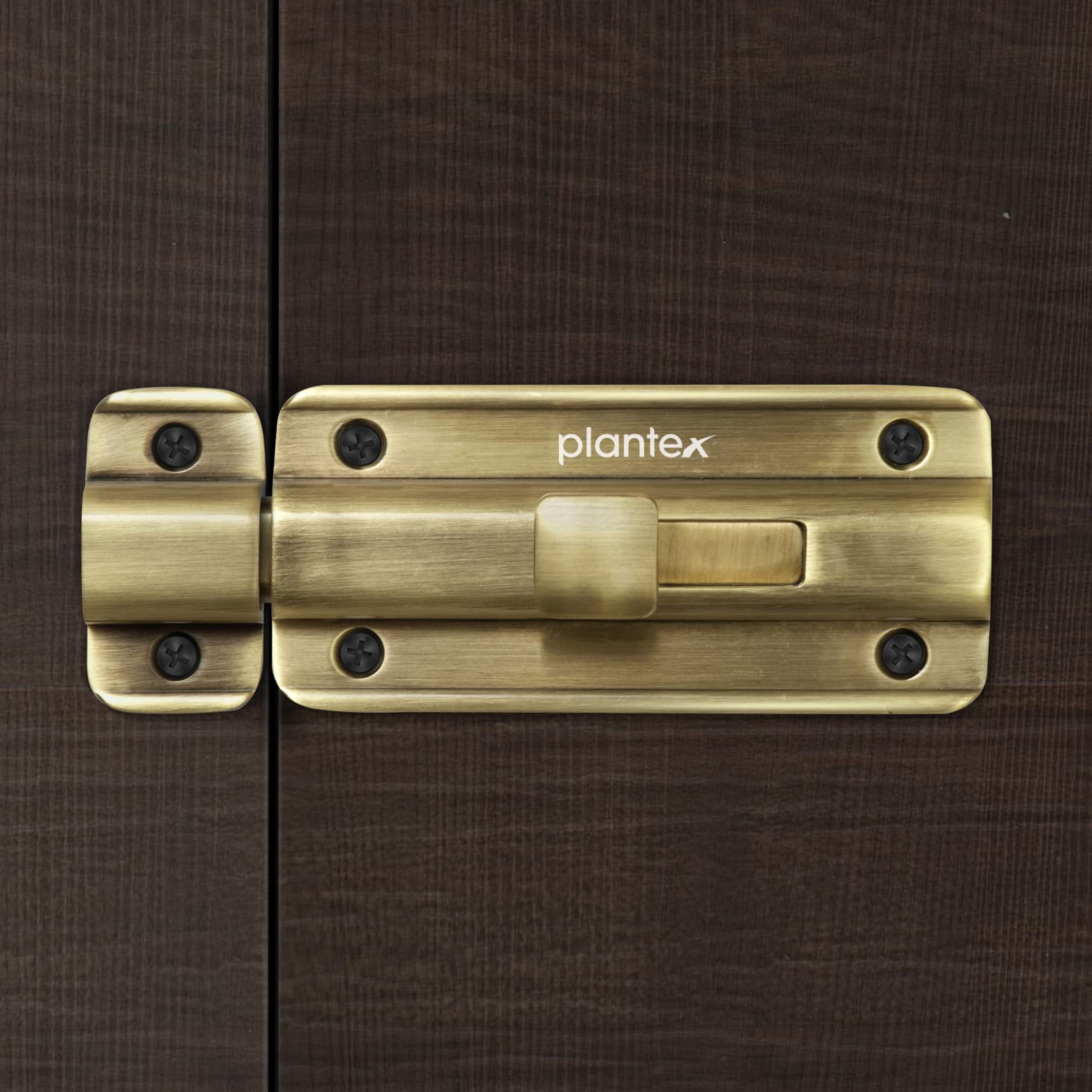 Plantex Premium Heavy Duty Door Stopper & Lock Latch - Solid Brass Antique Finish (1-Pack) for Home, Office, Apartment Security - Perfect for Sliding Doors, French Doors & Child Safety