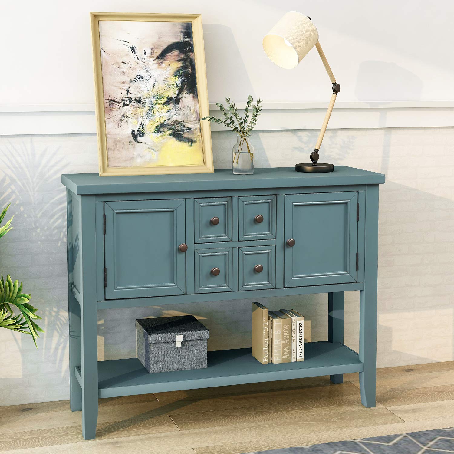 Cambridge Series Dark Blue Buffet Table - Mytunes Sideboard with Bottom Shelf, Entryway Console & Dining Room Server for Living Room, Hallway & Home Decor