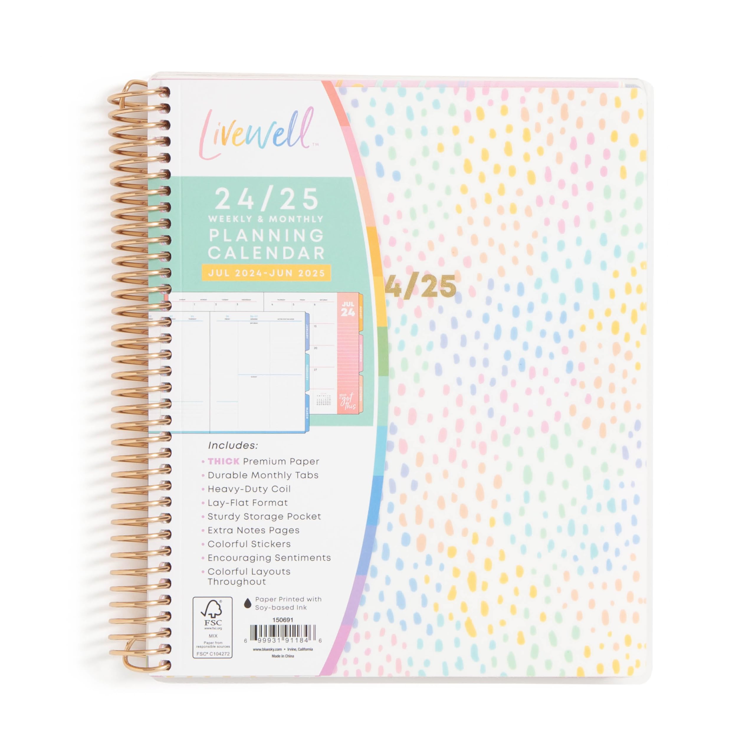 Blue Sky Livewell 2024-2025 Academic Planner - Weekly & Monthly Schedule Organizer, 7
