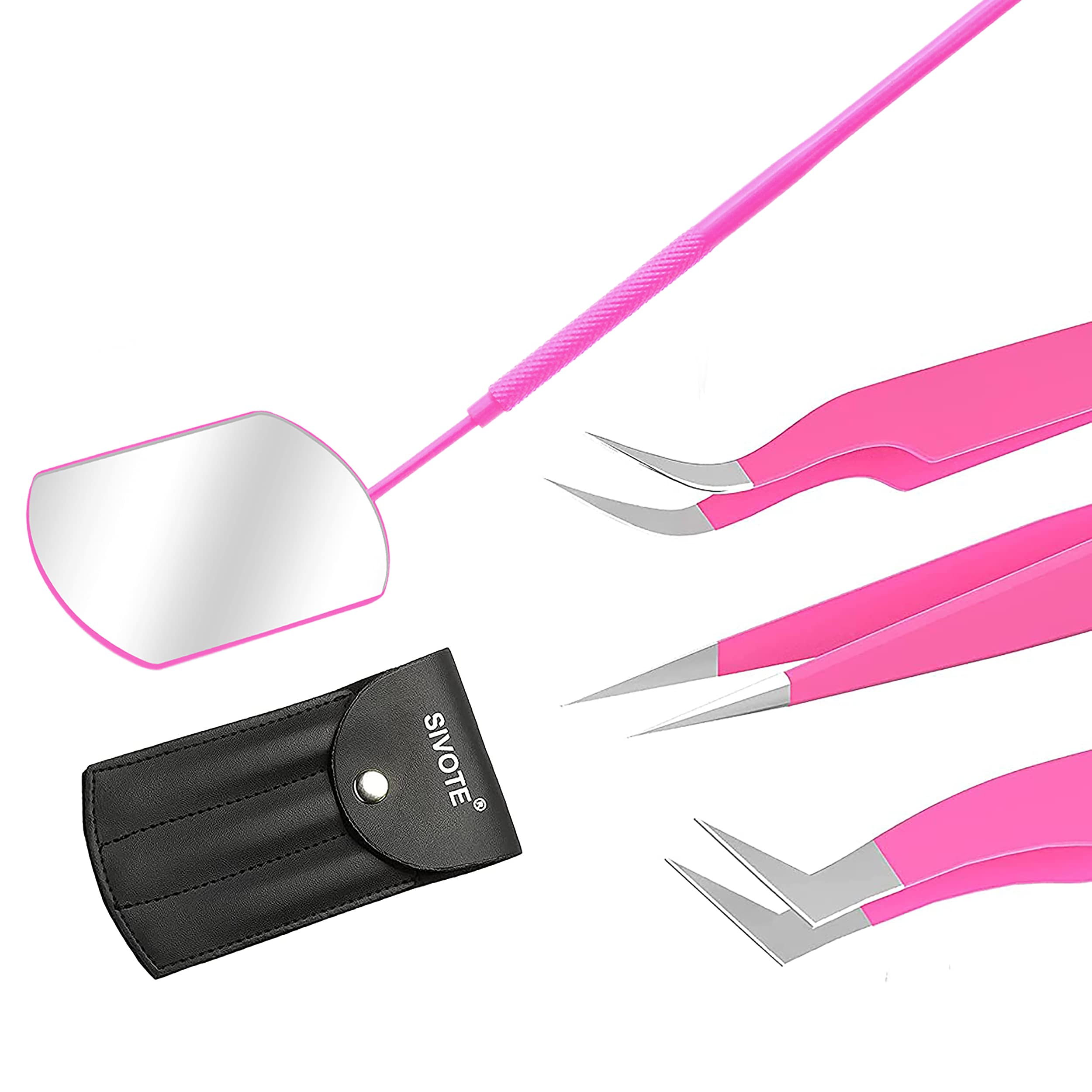 Professional Eyelash Extension Tweezers with Upgraded Design & Magnifying Mirror - Perfect for DIY Lash Lifts, Extensions and Salon Use