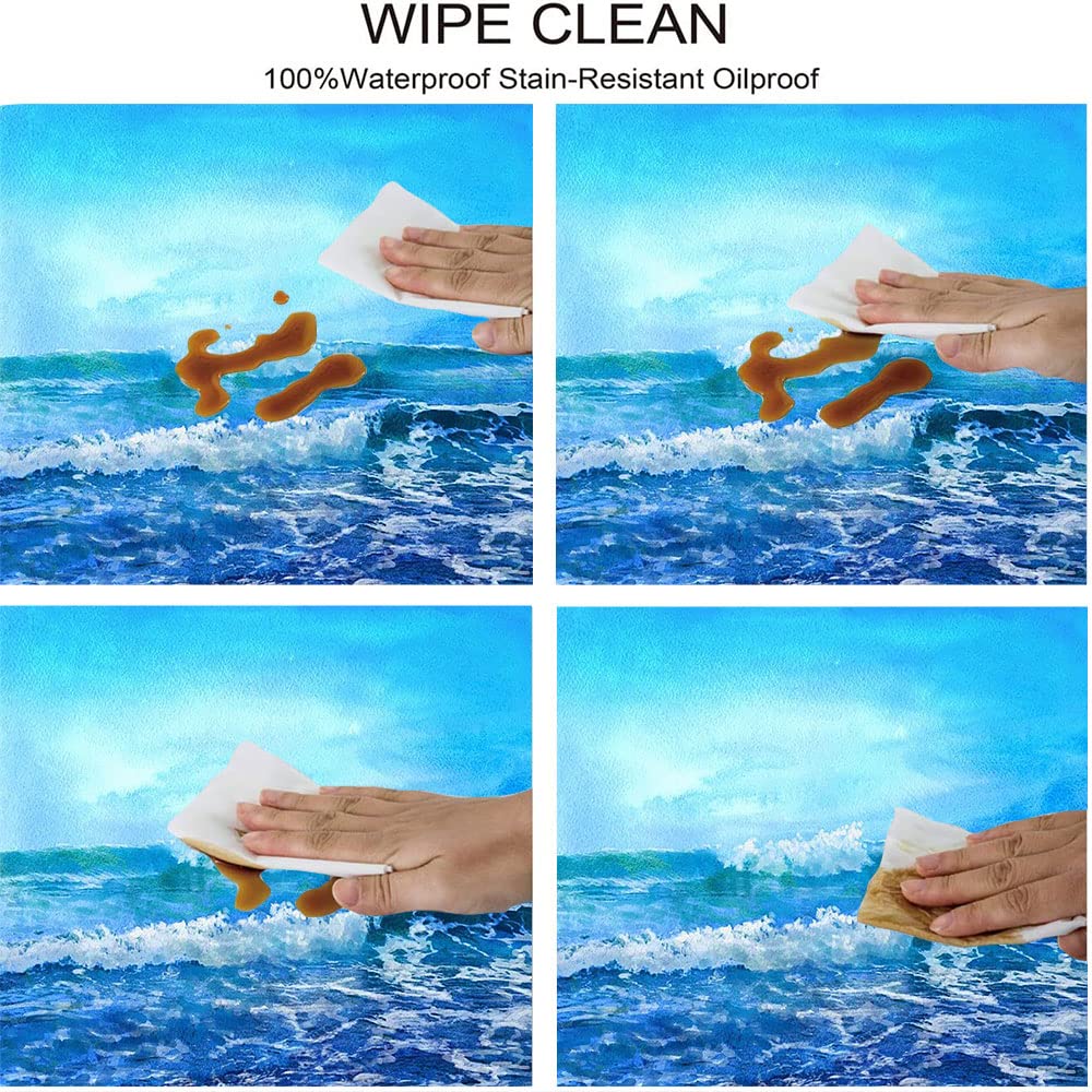 Ocean Themed Round Tablecloth - Waterproof & Wipeable Elastic Edge for 24 Inch Tables | Perfect for Weddings, Banquets, Restaurants & Parties | Beach Decor, Nautical Dining & Outdoor Events