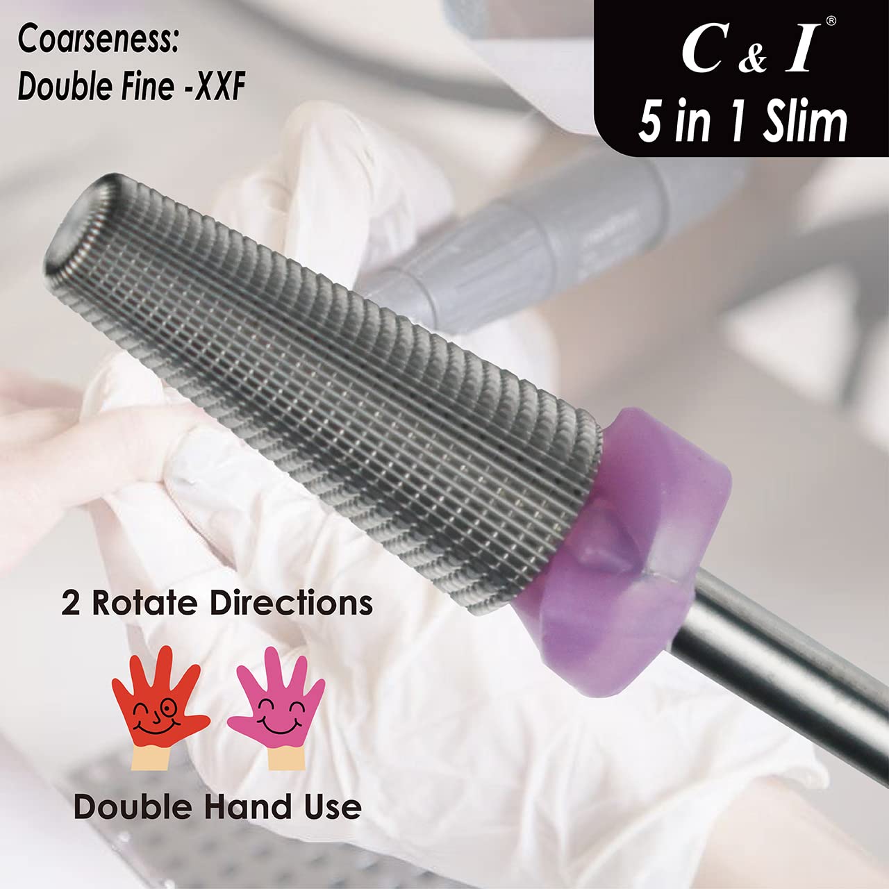 Professional 5 in 1 Nail Drill Bit Set - Slim Edition Electric Manicure Drill Bits for Nail Art, Acrylic & Gel Extensions - Double Fine XXF Grit - Perfect for Home & Salon Nail Care