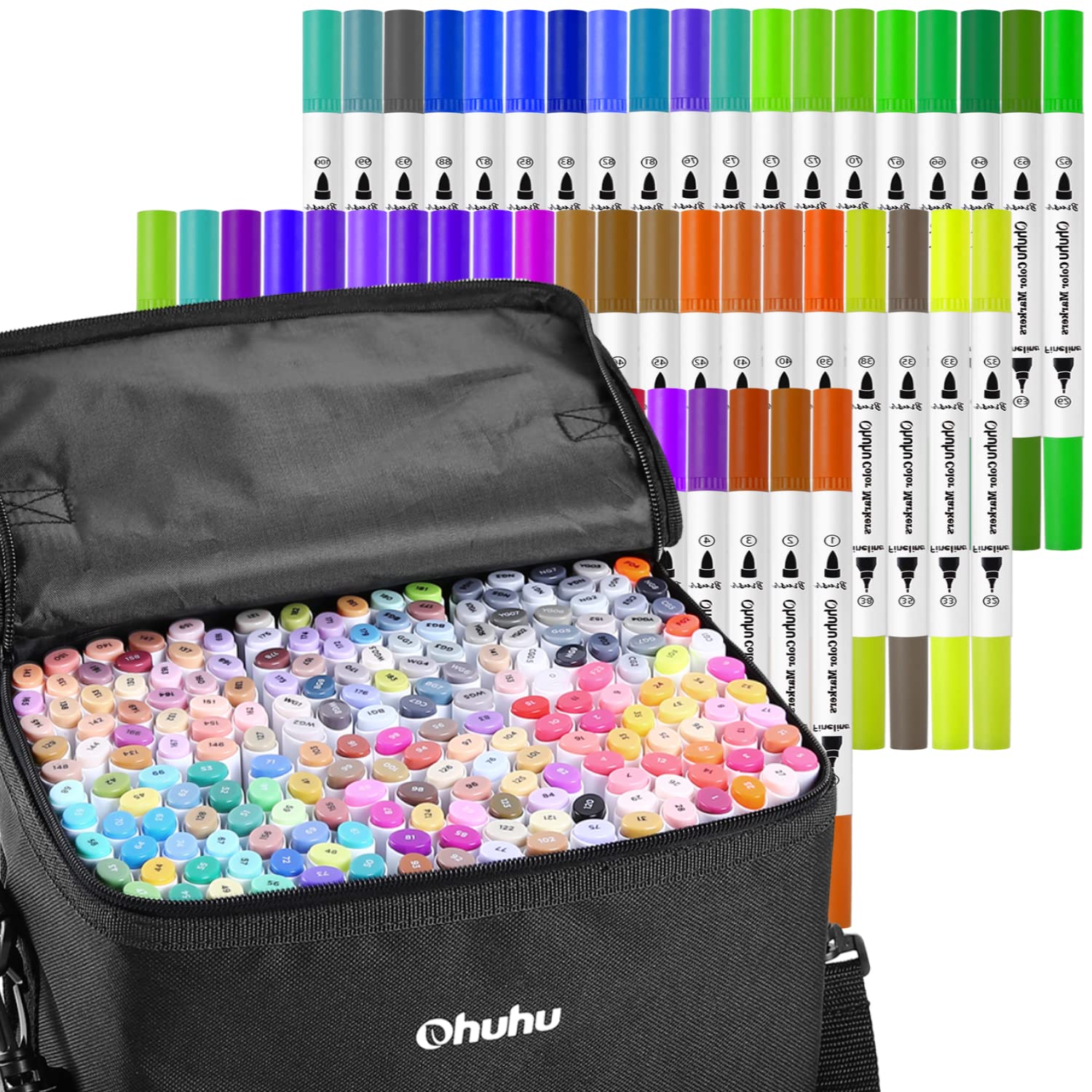 Ohuhu 60 Colors Dual Tip Brush & Fine Markers + 200 Alcohol-Based Markers Set - Premium Art Supplies for Adult Coloring Books, Sketching, Bullet Journaling & Illustration