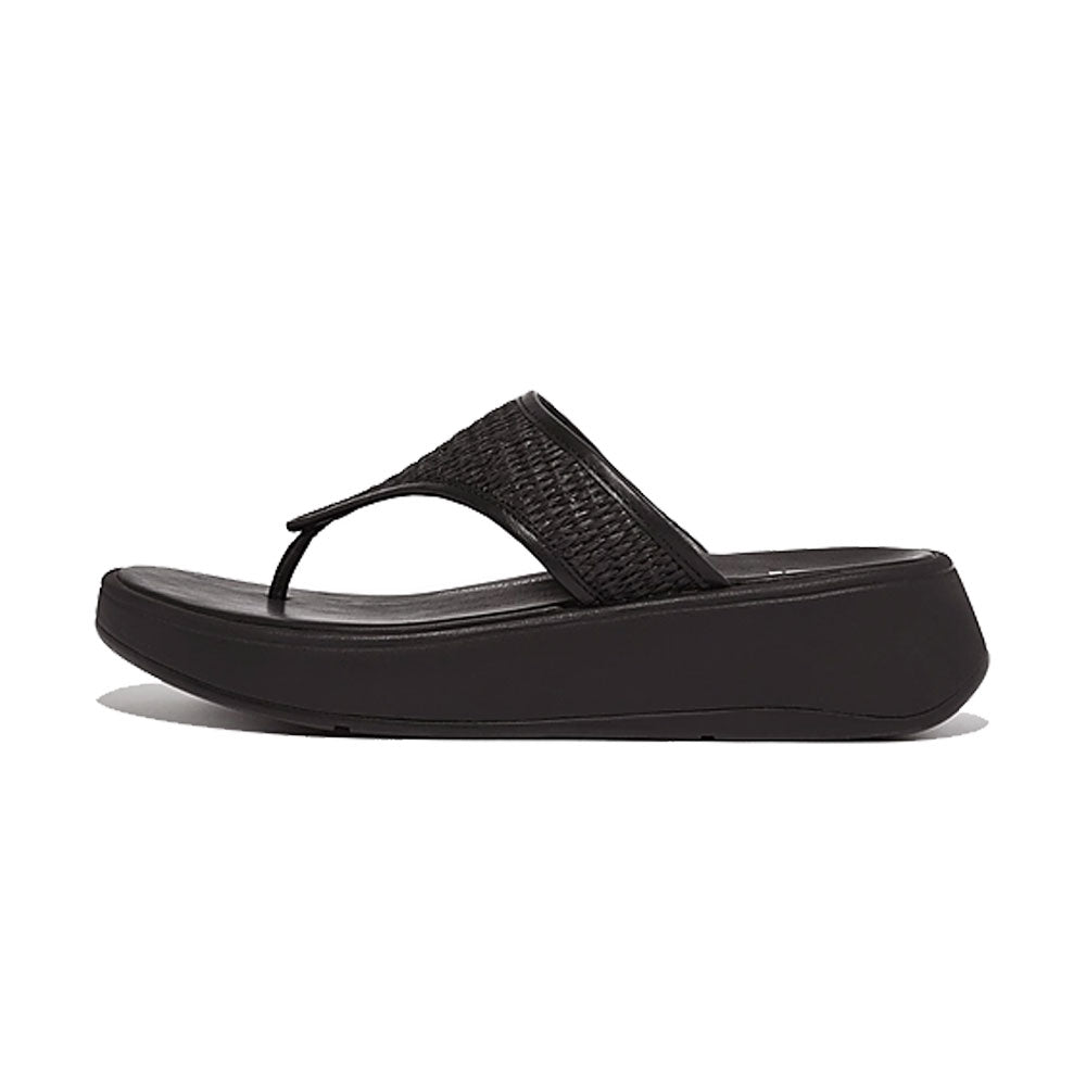 FitFlop F Mode Woven Raffia Flatform Sandals for Women - Comfortable All Black Summer Slides | Perfect for Beach, Vacation & Casual Outfits
