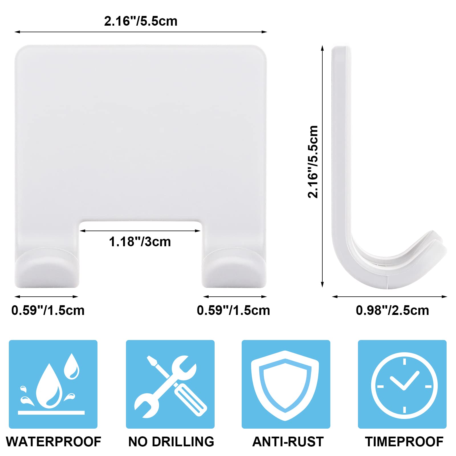 VANZAVANZU Shower Razor Holder - 2 Pack White Adhesive Wall Hooks for Bathroom, Waterproof Silicone Shaver & Hair Brush Organizer - Perfect for Shower, Sink & Vanity Organization