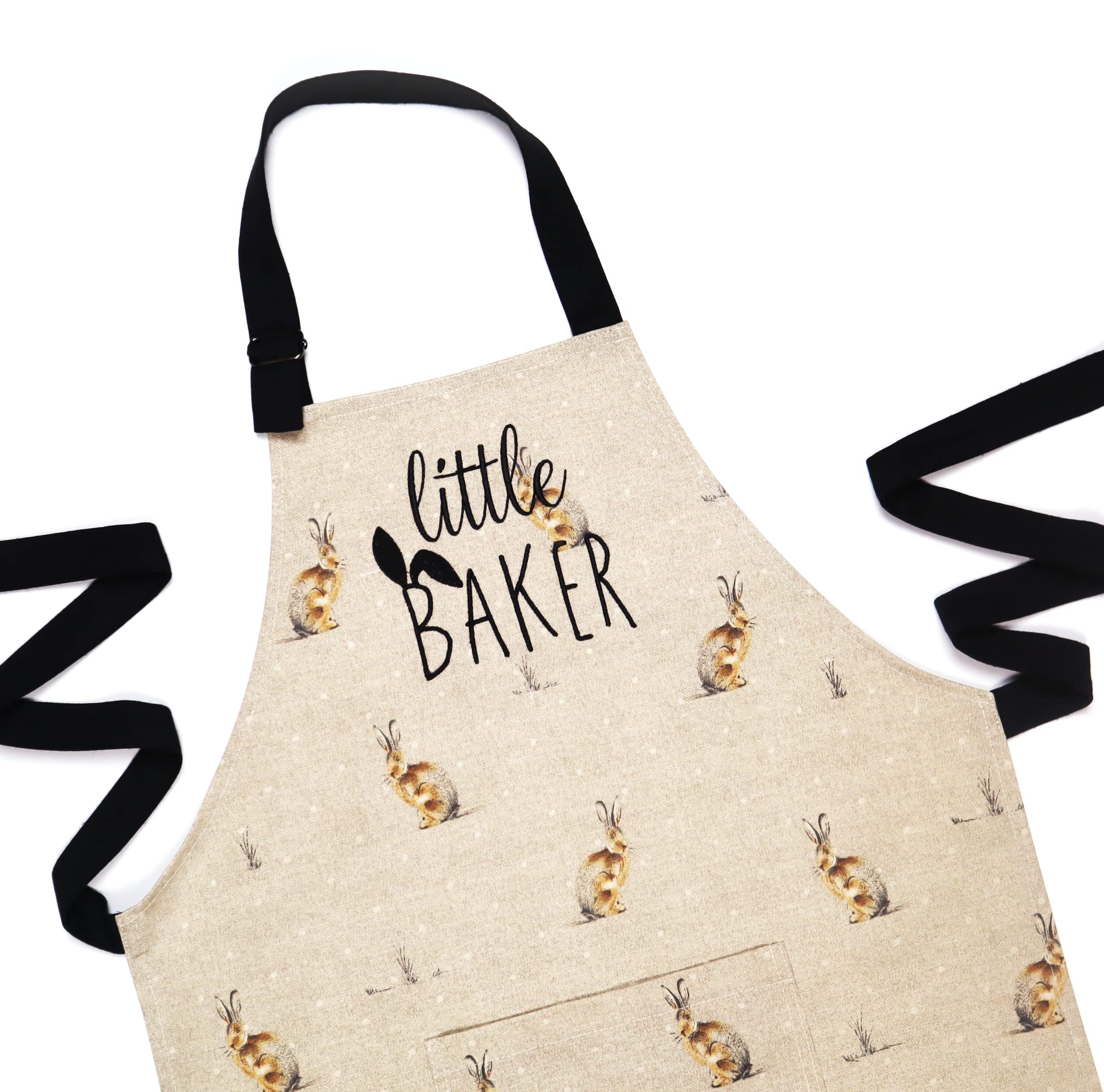 Kids Apron with Embroidery Bunny - Easter Gift for Toddlers 18-36 Months - Chef Baking Cooking Apron - Soft Linen Fabric - Perfect for Easter Baking, Cooking Classes & Pretend Play