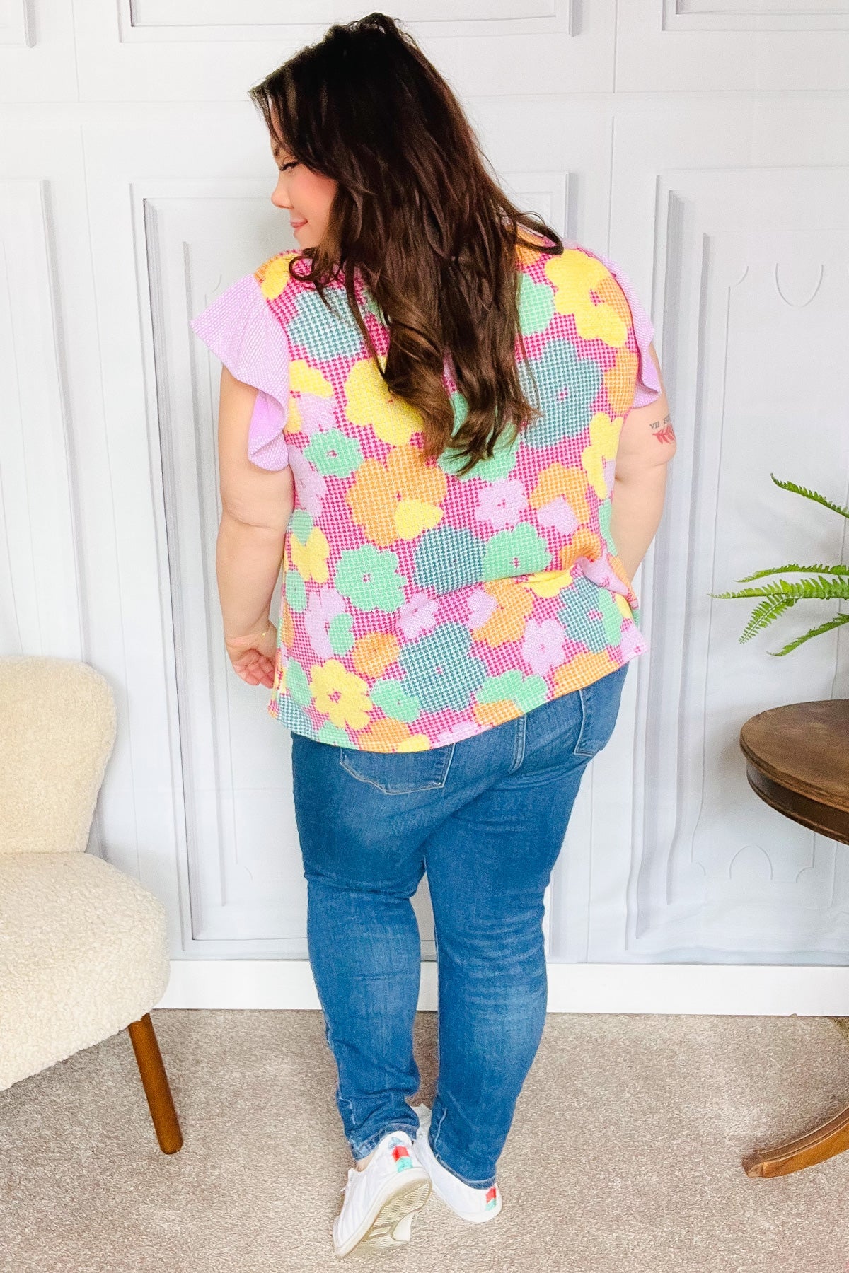 Playful Fuchsia Floral Textured Ruffle Sleeve Top for Women - Trendy Blouse for Casual Outings, Dates & Summer Parties