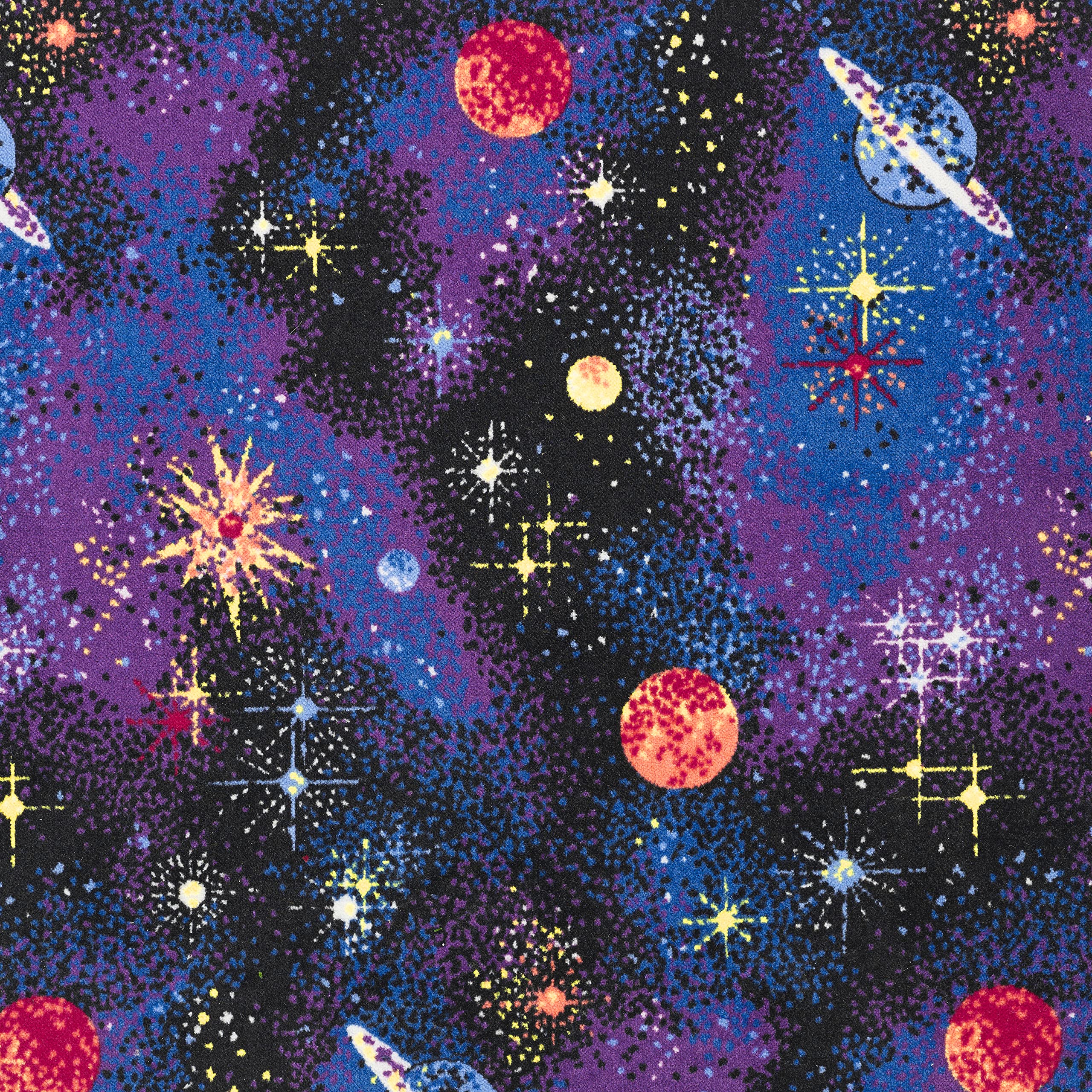 Joy Carpets Fluorescent Space Explorer 4' x 6' Kids Area Rug - Galaxy Themed Bedroom Decor for Boys & Girls | Playroom, Nursery, Dorm Room Floor Mat