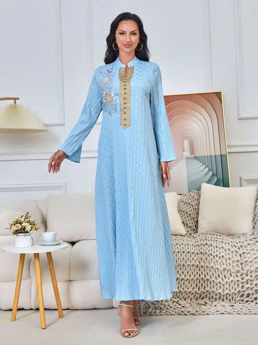 Elegant Eid Dress with Bronzing Beads - Flowy Caftan Kaftan Dress #25169 | Perfect for Eid Celebrations, Weddings & Special Occasions