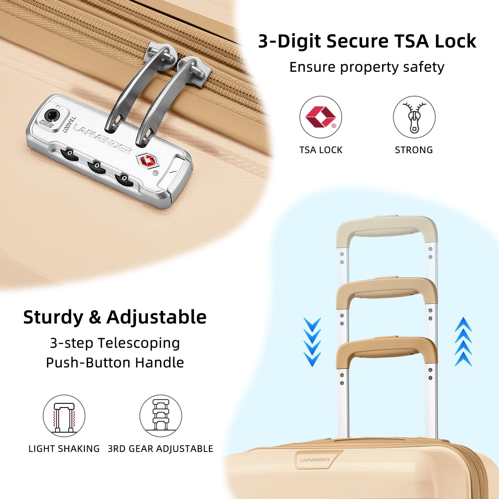 5-Piece Lavender Luggage Set with Expandable Duffel Bag - 28 Inch Hardside PP Carry-On Suitcase, 360° Spinner Wheels & TSA Lock for Women (Ivory Cream) - Perfect for Travel, Vacations & Business Trips