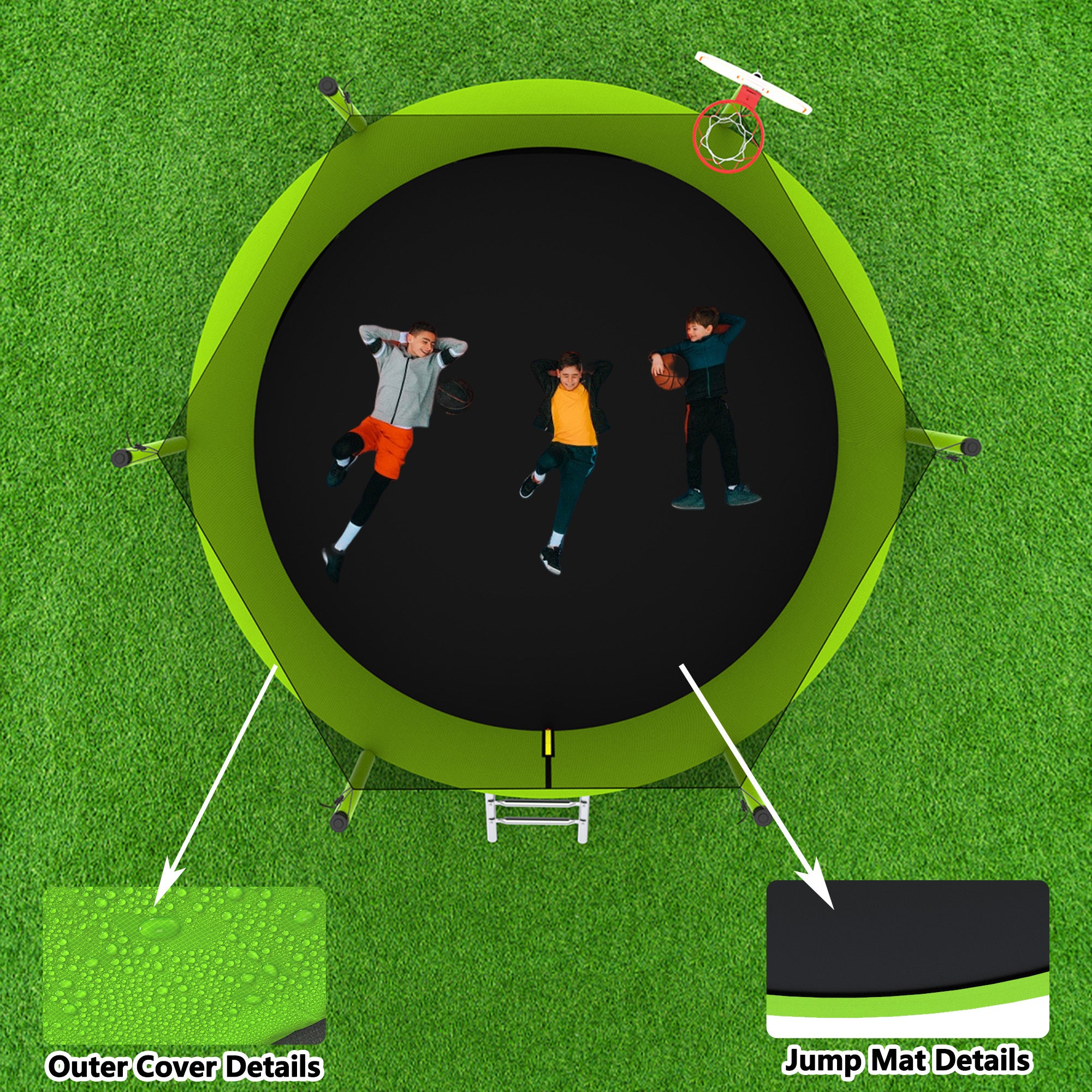 10FT Kids Trampoline with Basketball Hoop & Safety Enclosure - Outdoor Backyard Bouncer with Ladder, ASTM Approved for Safe Jumping Fun - Perfect for Birthday Gifts, Family Playtime and Backyard Activities