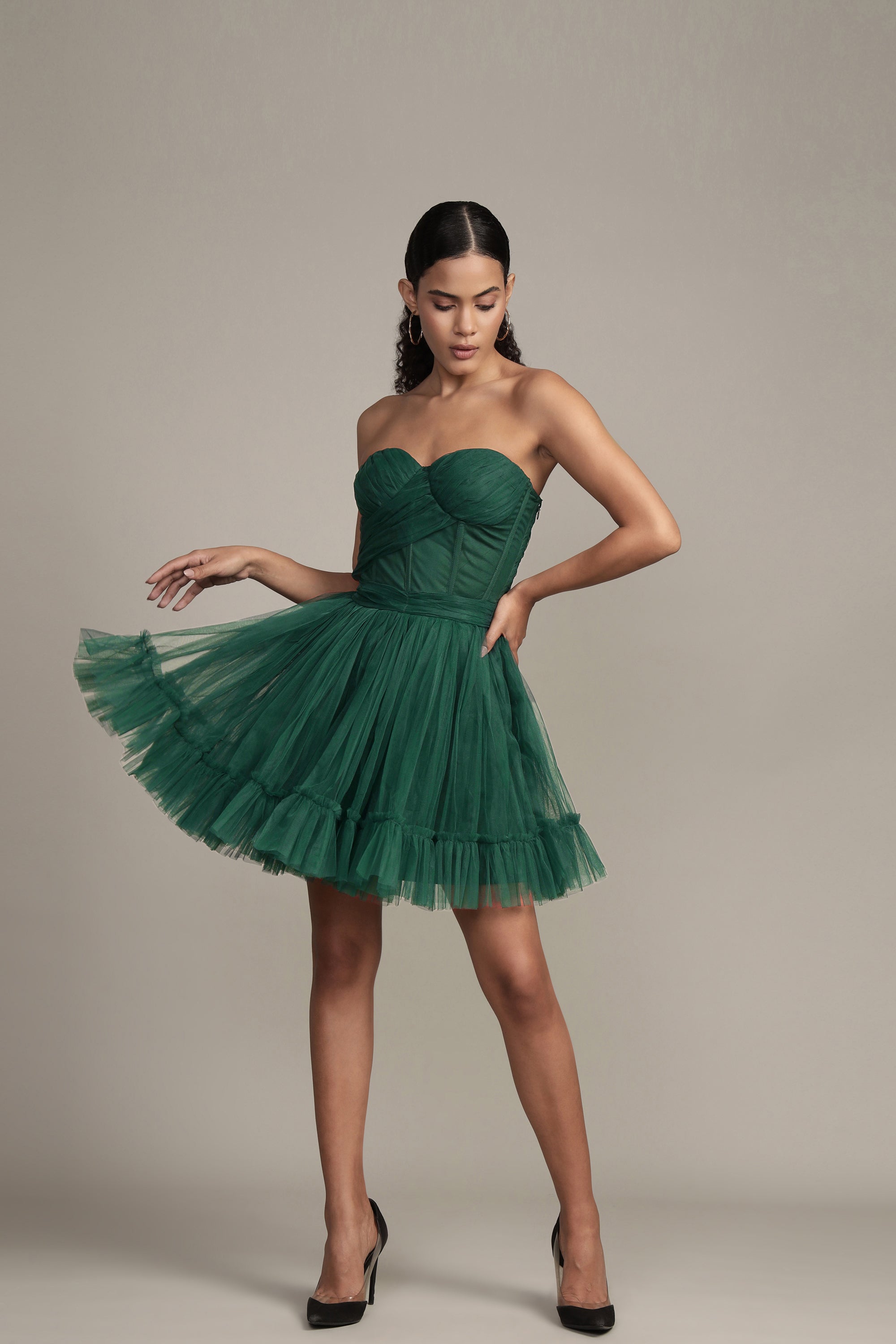 Lauren Green Tulle Mini Dress for Women - Elegant Party Dress for Weddings, Prom, Evening Events & Special Occasions