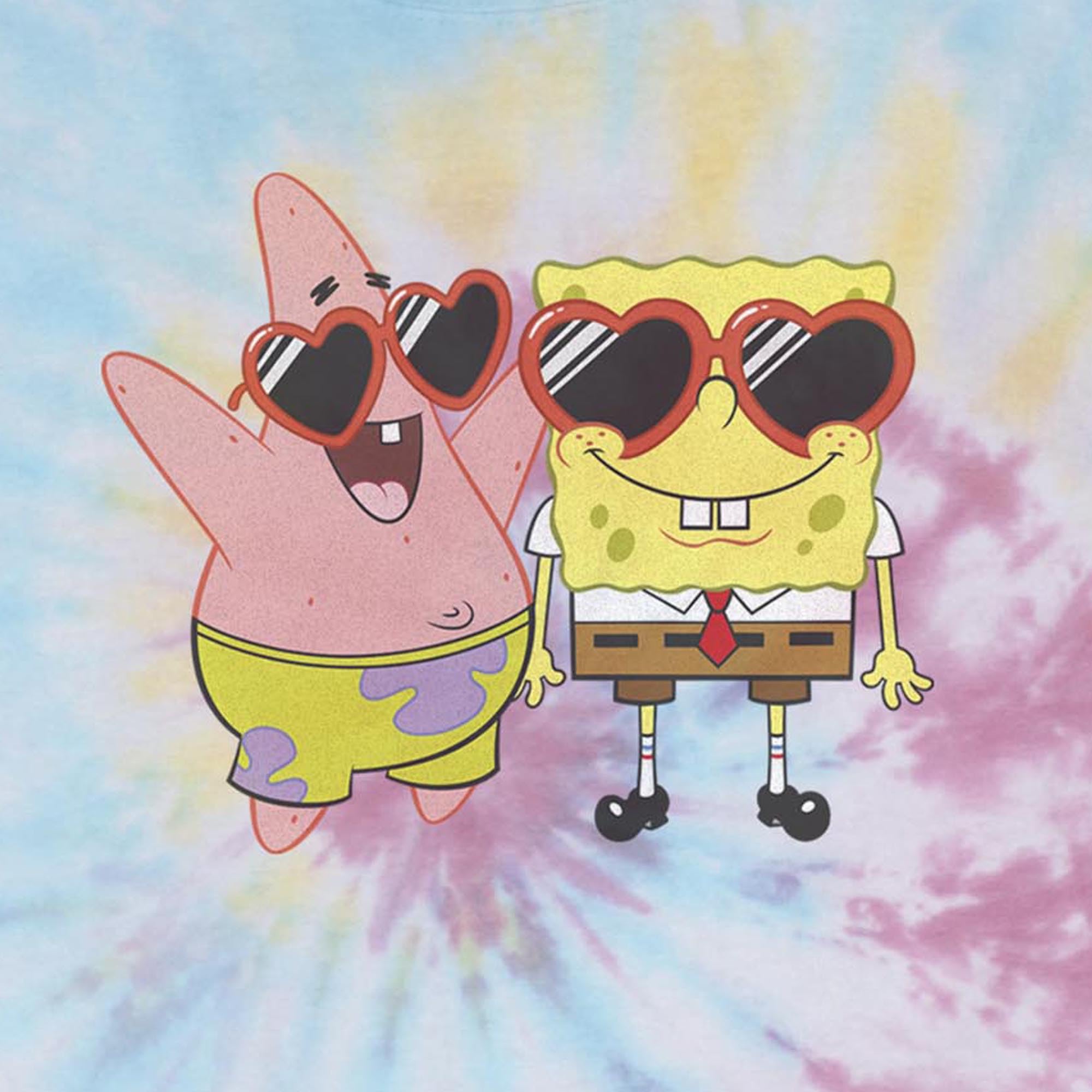 Nickelodeon SpongeBob SquarePants & Patrick Heart Glasses Tie-Dye T-Shirt for Men - Fun Cartoon Graphic Tee for Casual Wear, Cosplay & Fan Gifts