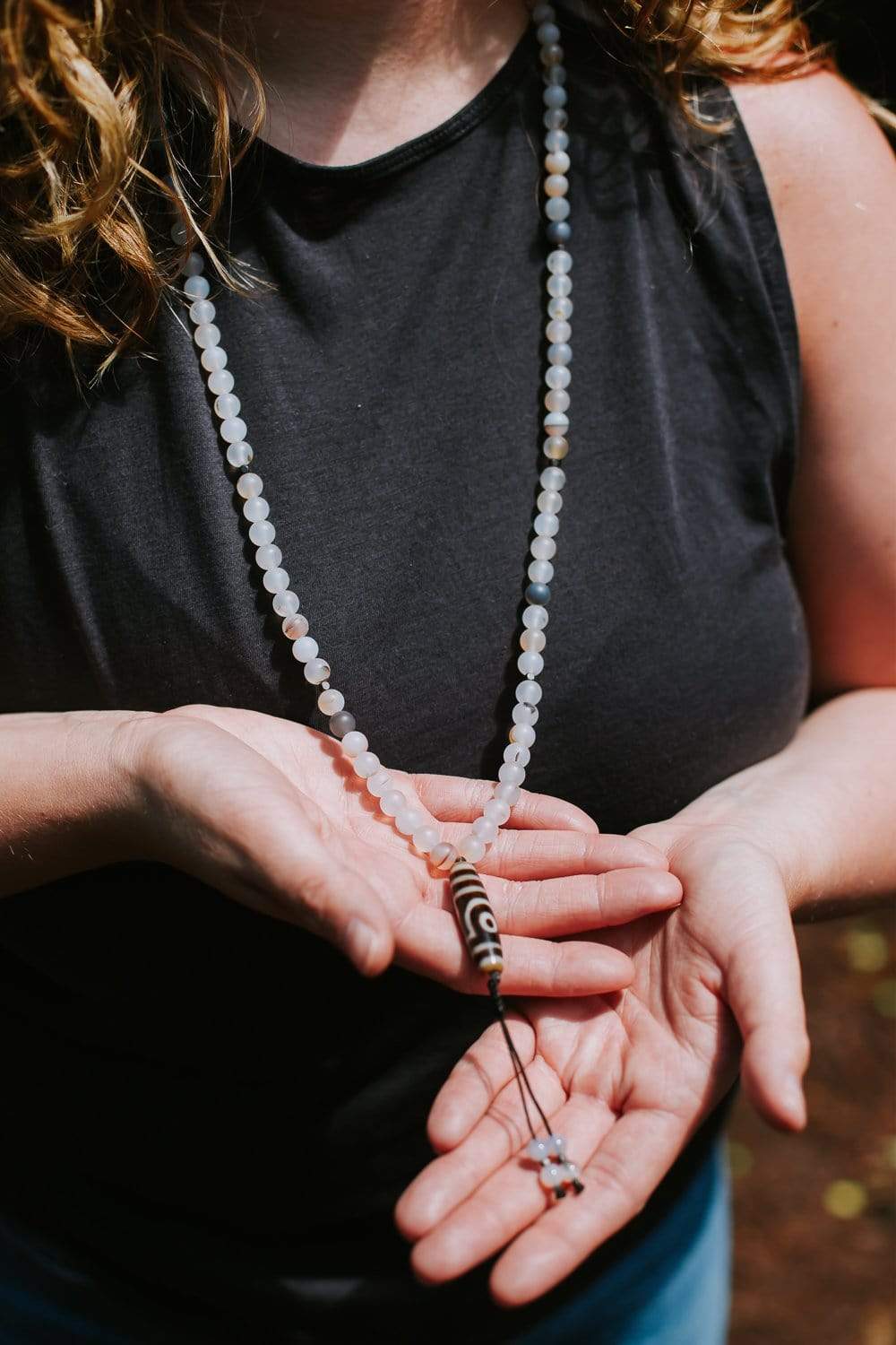 Tibetan Dzi Bead Mala Prayer Necklace - Authentic Buddhist Meditation Beads for Spiritual Healing, Protection & Positive Energy | Perfect for Yoga, Meditation & Mindfulness Practices