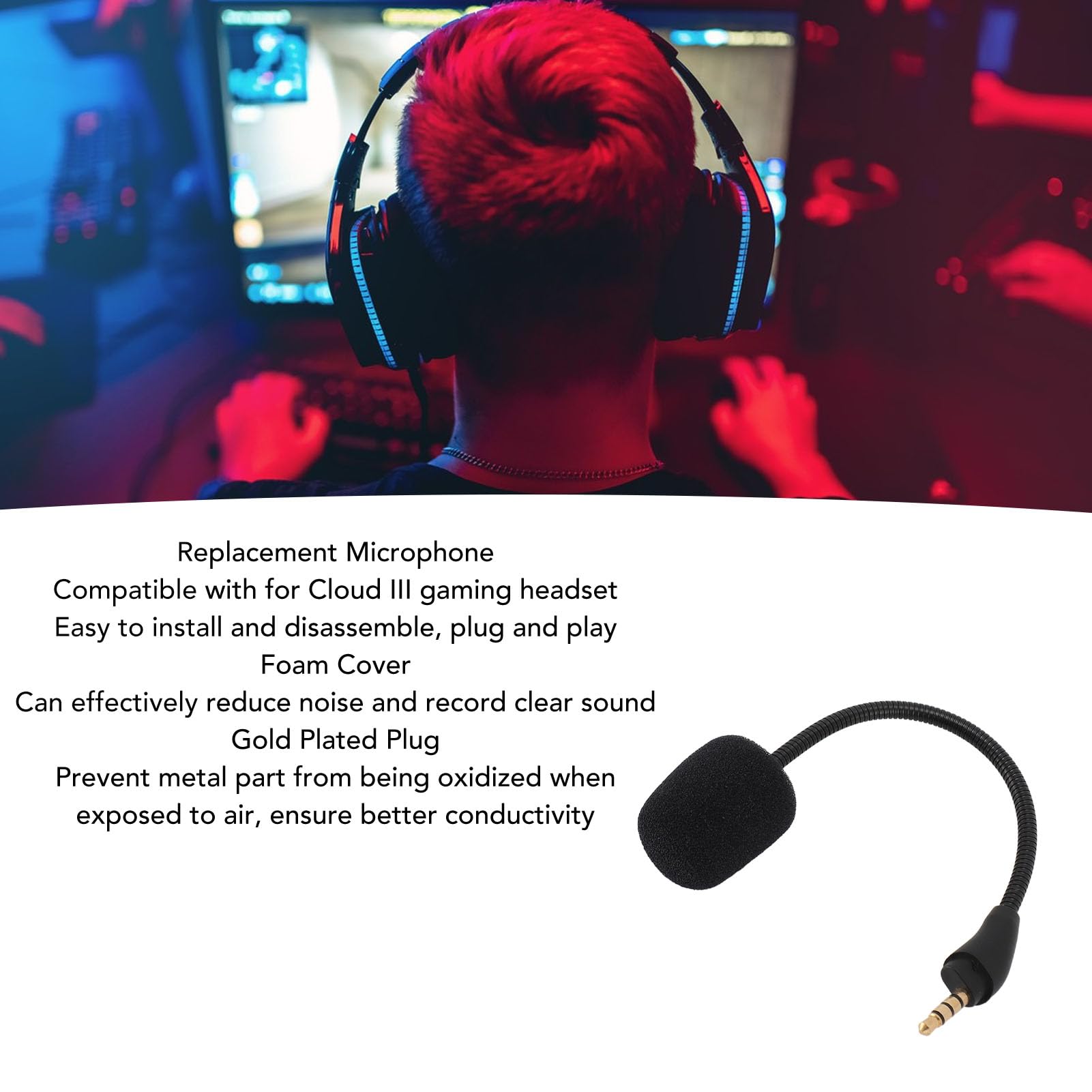 CICIGLOW 360° Rotatable Gaming Headset Microphone - 4 Pin Noise Cancelling Mic for Cloud III - Easy Installation for PC, PS4, PS5, Xbox - Perfect for Streaming, Esports & Online Gaming