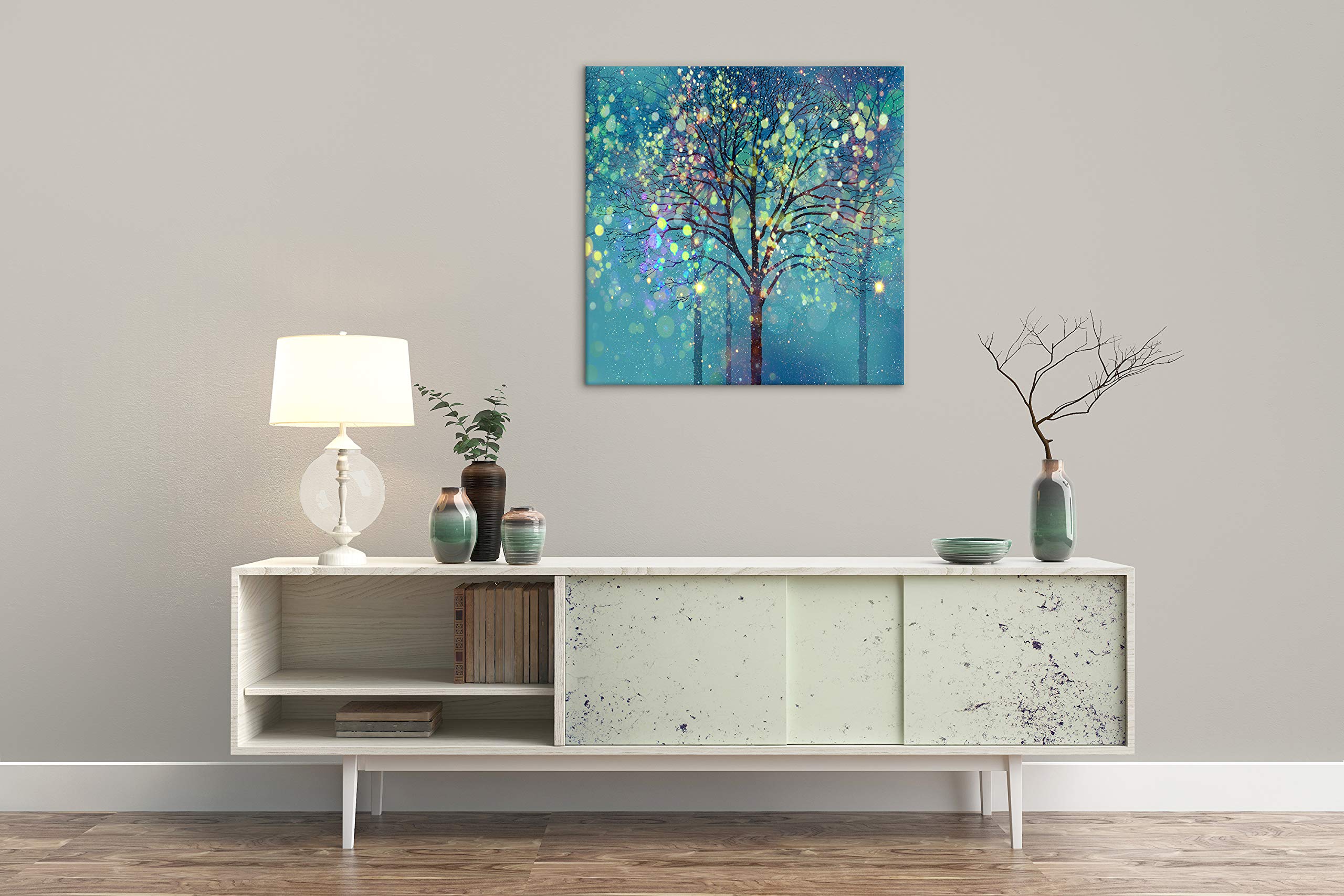 Modern Abstract Tree of Life Canvas Wall Art - Turquoise Teal Home Decor Painting for Living Room, Kitchen & Dining Room | Perfect for Boho, Farmhouse & Contemporary Interior Design