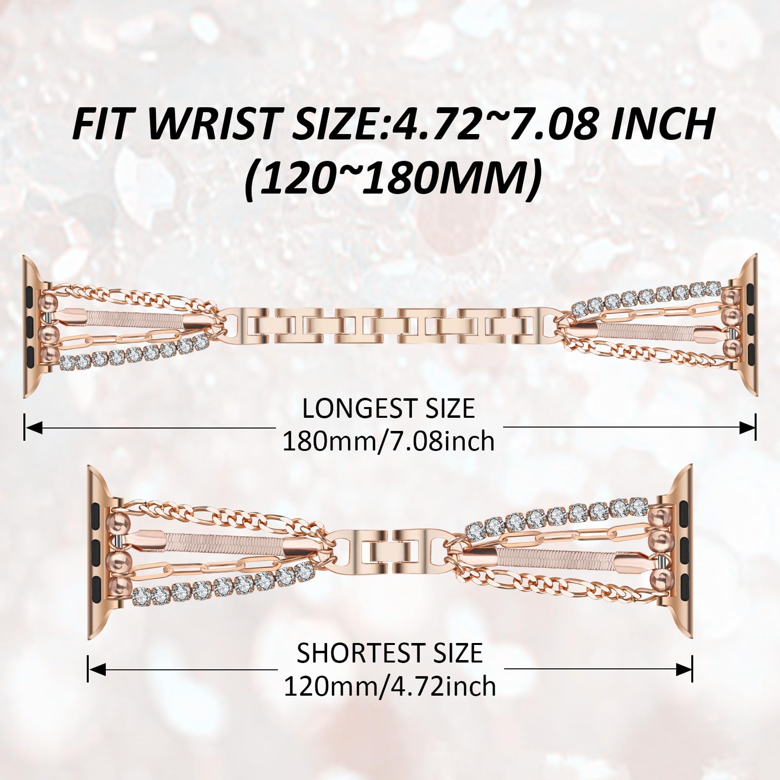 V-MORO Apple Watch Band 38mm 40mm 41mm 42mm 44mm 45mm - Women's Slim Metal Chain Bracelet Compatible with iWatch Series 9/8/7/SE/6/5/4/3/2/1 - Elegant Bling Jewelry Replacement Strap for Work, Party & Daily Wear