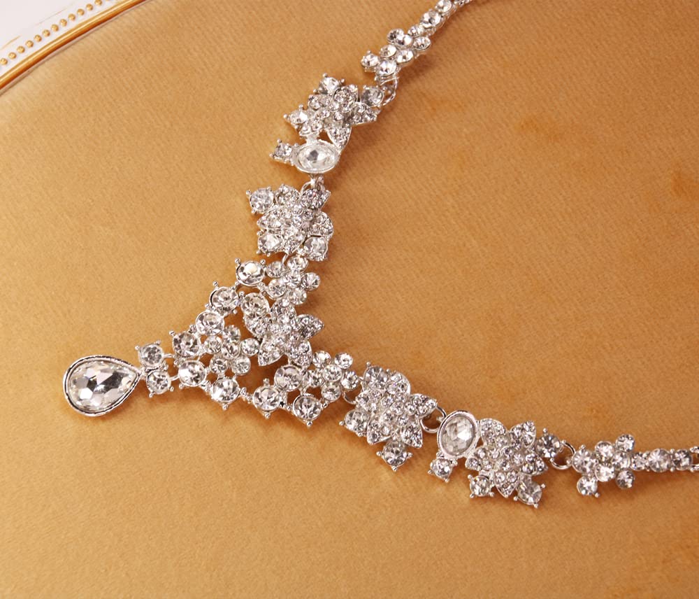 Elegant Floral Wedding Jewelry Set for Women - Crystal Teardrop Bridal Necklace & Dangle Earrings | Perfect for Bridal Showers, Weddings & Formal Occasions