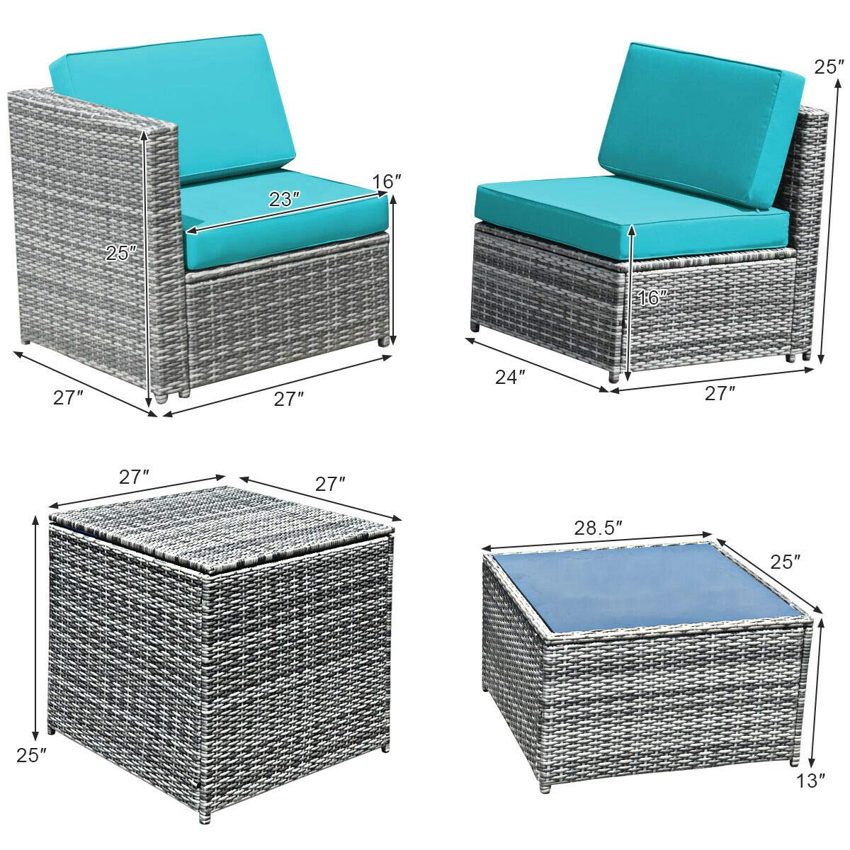 HappyGrill 8-Piece Outdoor Patio Furniture Set - All-Weather Rattan Wicker Sectional Sofa with Coffee Table, Cushions & Storage Box - Perfect for Garden, Backyard, Poolside & Outdoor Entertaining