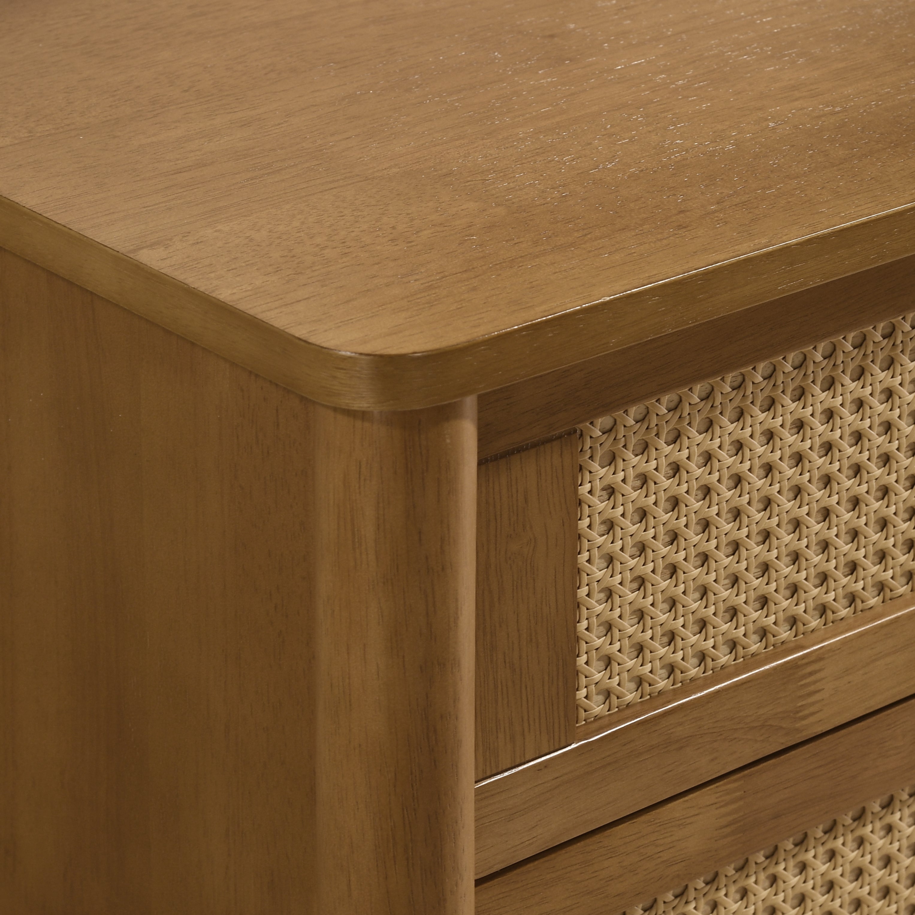 Roundhill Furniture Vichy 6-Drawer Dresser - Solid Wood & Woven Rattan Storage Cabinet for Bedroom, Living Room, or Nursery Organization