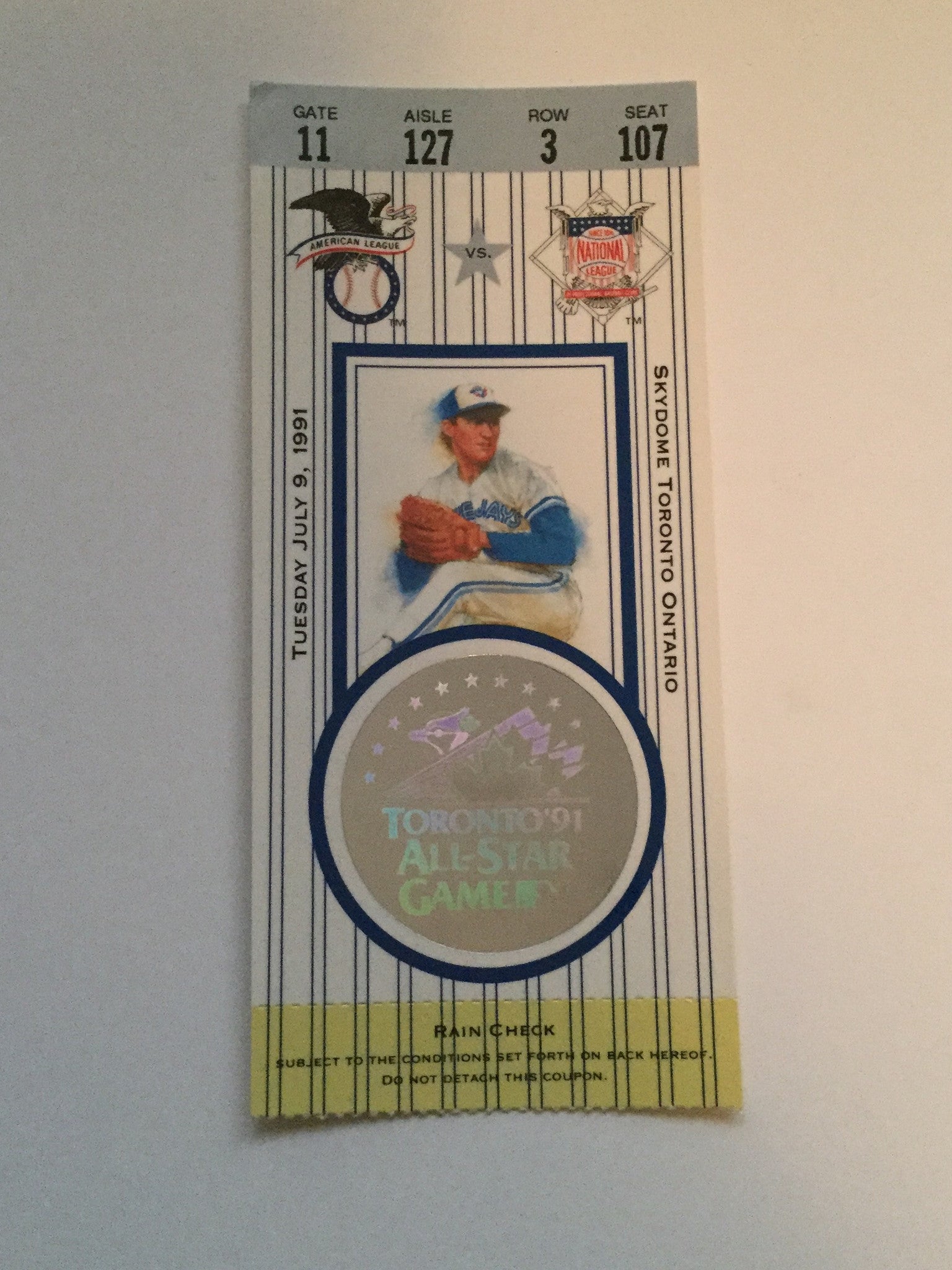 1991 Blue Jays All-Star Game Ticket - Vintage MLB Collectible for Baseball Fans & Memorabilia Enthusiasts | Perfect for Framing & Display