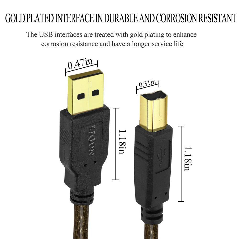 25ft USB 2.0 Printer Cable - High Speed A Male to B Male Scanner Cable for HP, Canon, Brother, Lexmark, Epson Printers - Durable Office & Home Use Connectivity Solution