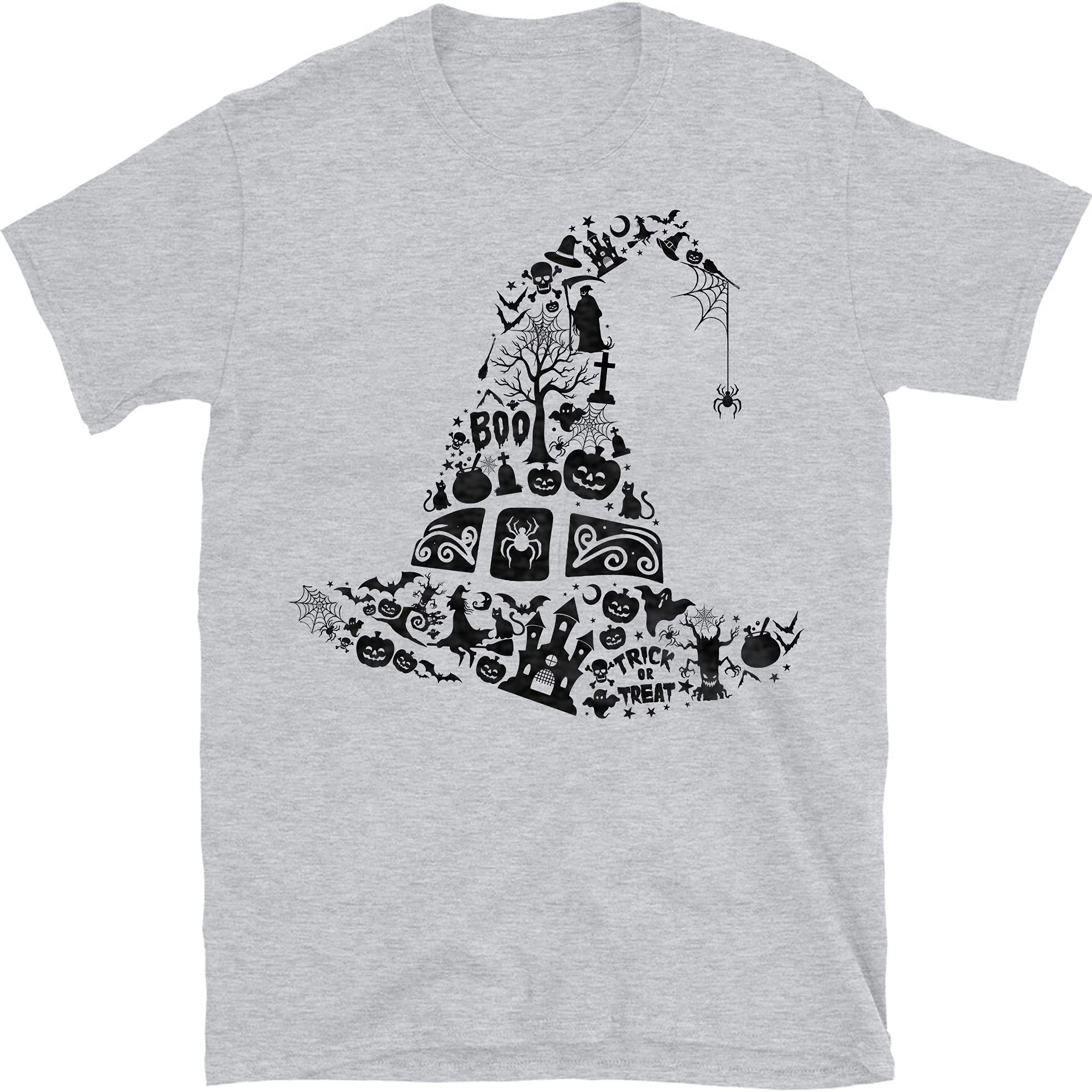 TEEDIY Witch Hat T-Shirt for Women - Halloween & Fall Pumpkin Shirt - Cute Witch Costume Top for Halloween Parties, Autumn Outfits & Witch-Themed Events