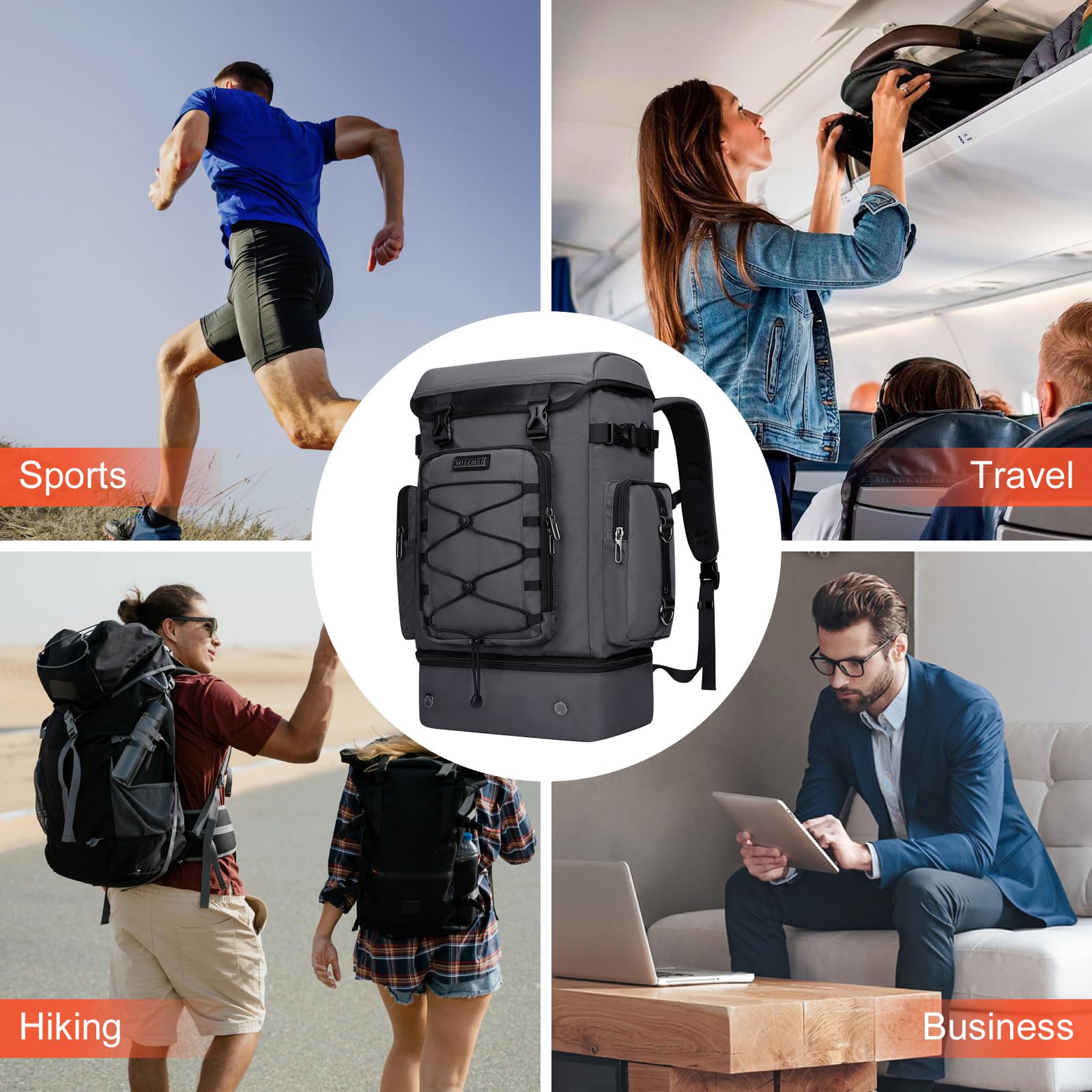 WITZMAN Convertible Travel Backpack for Men & Women - Airline Approved Carry On Duffle Luggage with Shoe Compartment (B691 Silvery Grey) | Perfect for Business Trips, Weekend Getaways & Gym Use