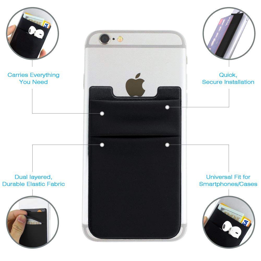 Stretchy Lycra Phone Card Holder - 3M Adhesive Sticker Wallet for iPhone, Samsung & Android - Holds Credit Cards, ID & Cash (3-Pack) - Perfect for Gym, Travel & Everyday Use