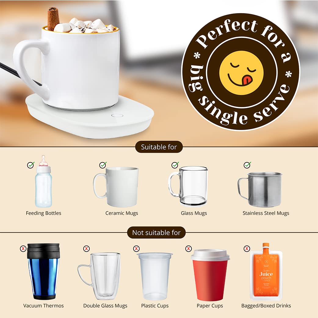 Amruta Auto On/Off Gravity Induction Coffee Mug Warmer - Smart Warming Plate for Coffee, Tea, Cocoa, Milk & Water - Perfect for Office, Home & Travel (White)