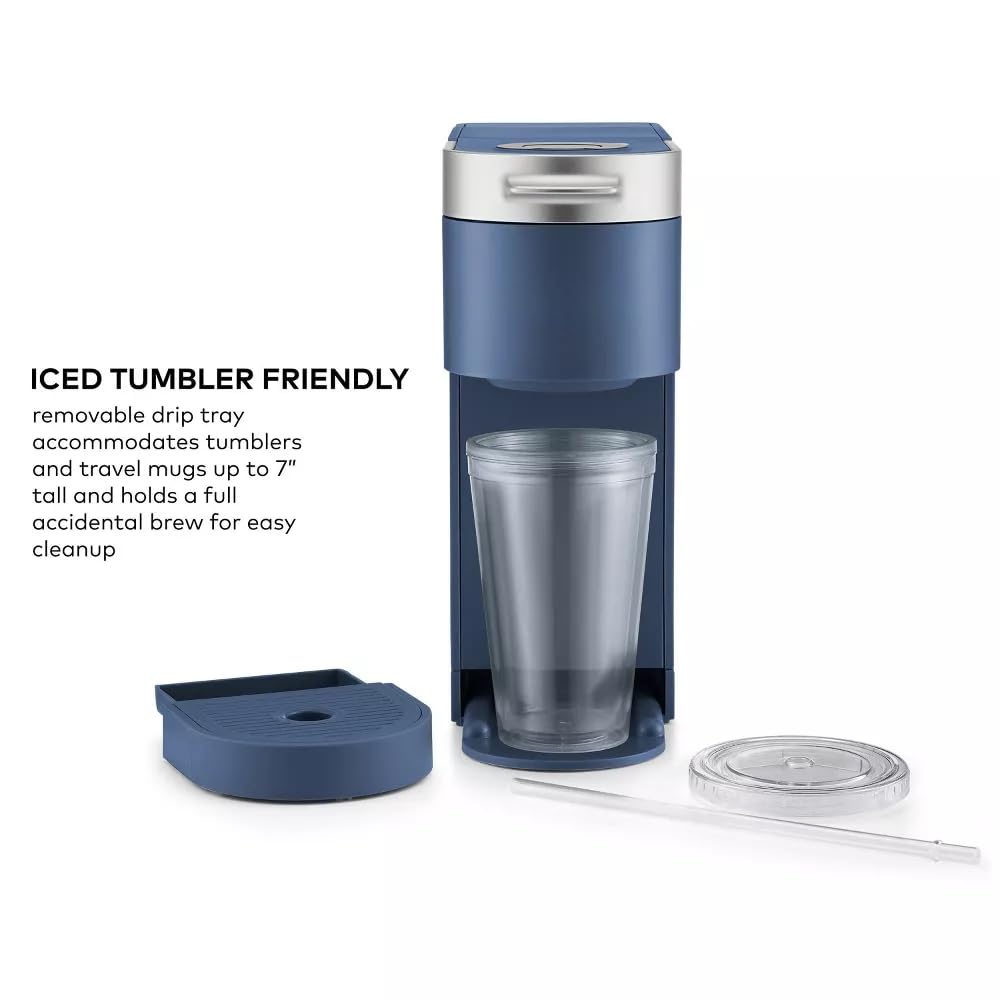 K-Iced Plus Single-Serve Coffee Maker & Espresso Machine - Brews Iced & Hot Coffee, Compact Design for Small Spaces, Fits Travel Mugs, 46 oz Removable Water Reservoir, Auto Shut-Off, KCup Pod Compatible, Alpine Blue - Perfect for Home, Office, Dorm & Travel Use