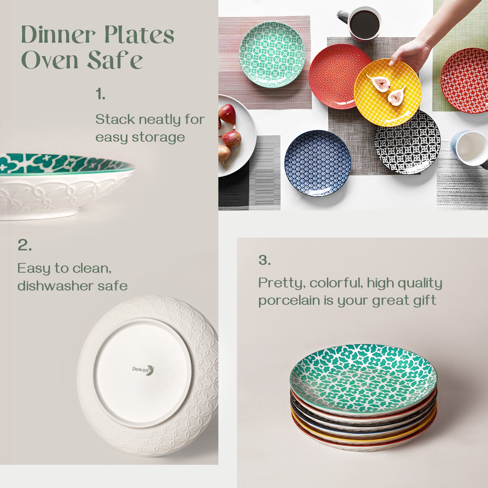 8 Inch Ceramic Dinner Plates Set of 6 - Elegant White Porcelain Plates for Everyday Dining, Restaurants & Special Occasions
