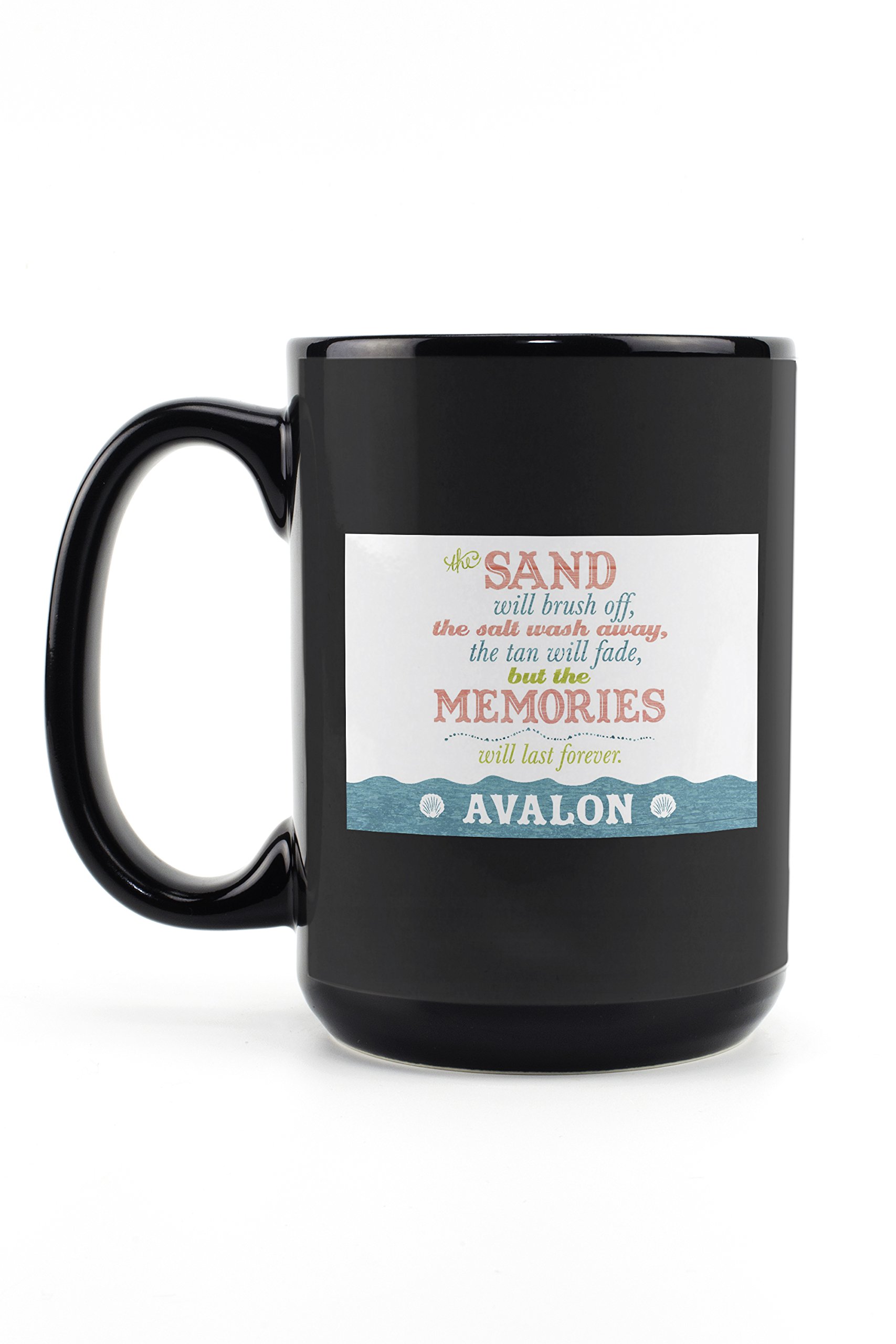 Avalon New Jersey Beach Memories Last Forever 15oz Black Ceramic Coffee Mug - Dishwasher & Microwave Safe - Perfect for Beach Lovers, Home & Office Use