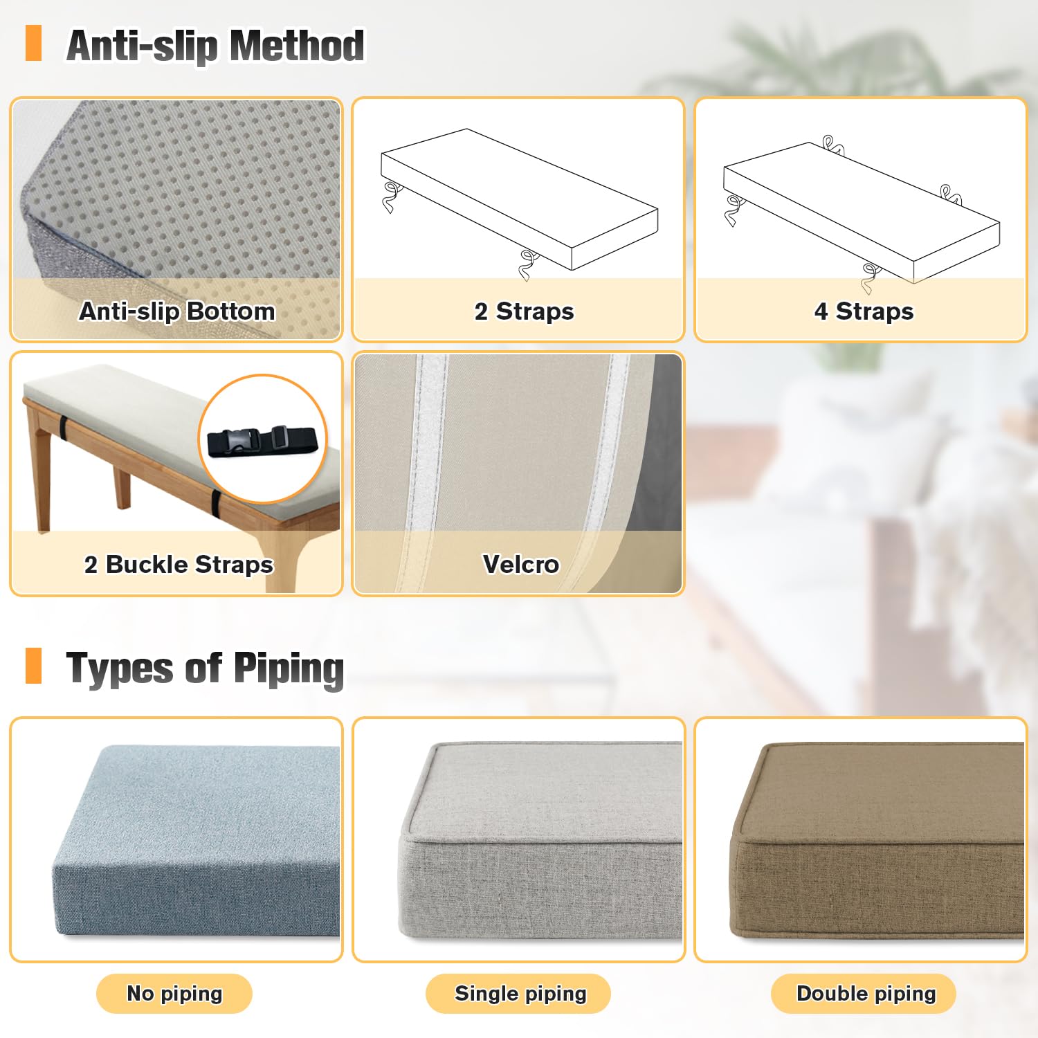 Custom Size Bench Cushion - Waterproof & Non-Slip Outdoor Seat Pad for Patio Furniture, Bay Window Seats & Swing Benches (1.18