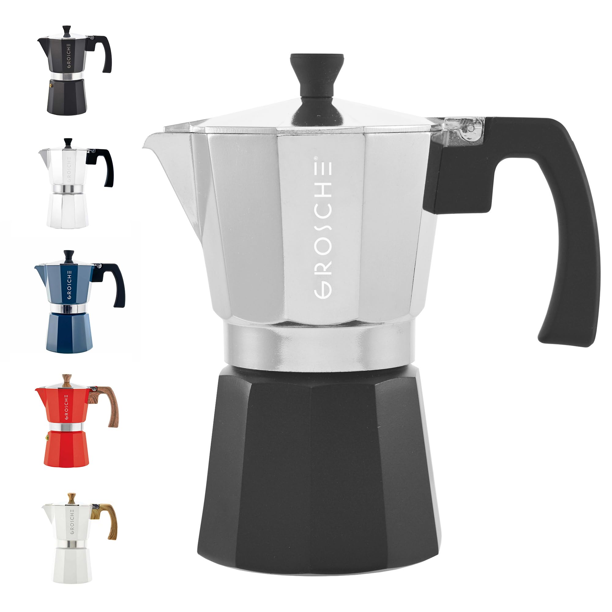 GROSCHE Milano Stovetop Espresso Maker - 6 Cup Moka Pot for Cuban & Italian Coffee | BPA-Free Aluminum Stovetop Coffee Brewer for Home, Camping & Gifts | Makes Rich Espresso, Latte & Cappuccino