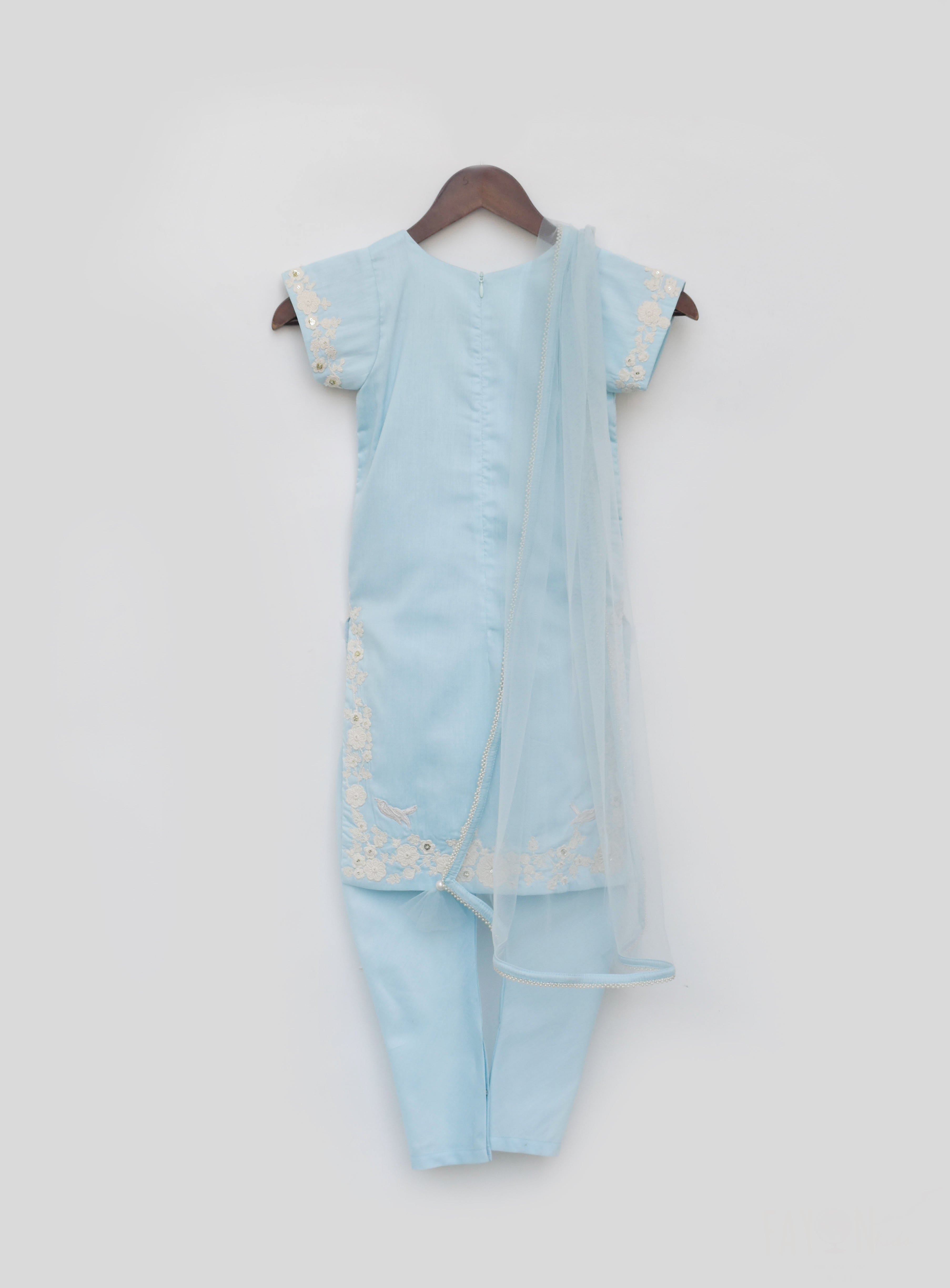 Blue Silk Kurti Churidar with Dupatta Set - Elegant Indian Ethnic Wear for Women | Perfect for Festivals, Weddings & Special Occasions