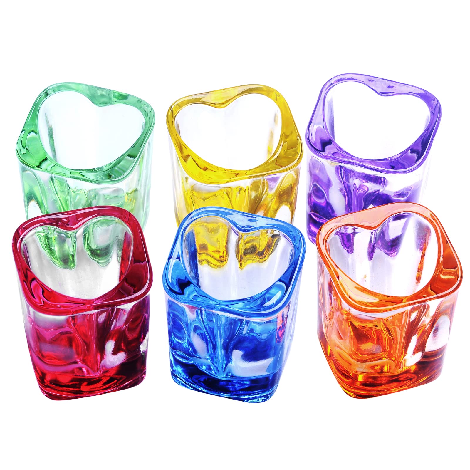2oz Heavy Base Shot Glasses Set of 6 - Heart, Rainbow, Square & Espresso Style Bulk Barware - Perfect for Parties, Weddings, Bars & Home Entertaining